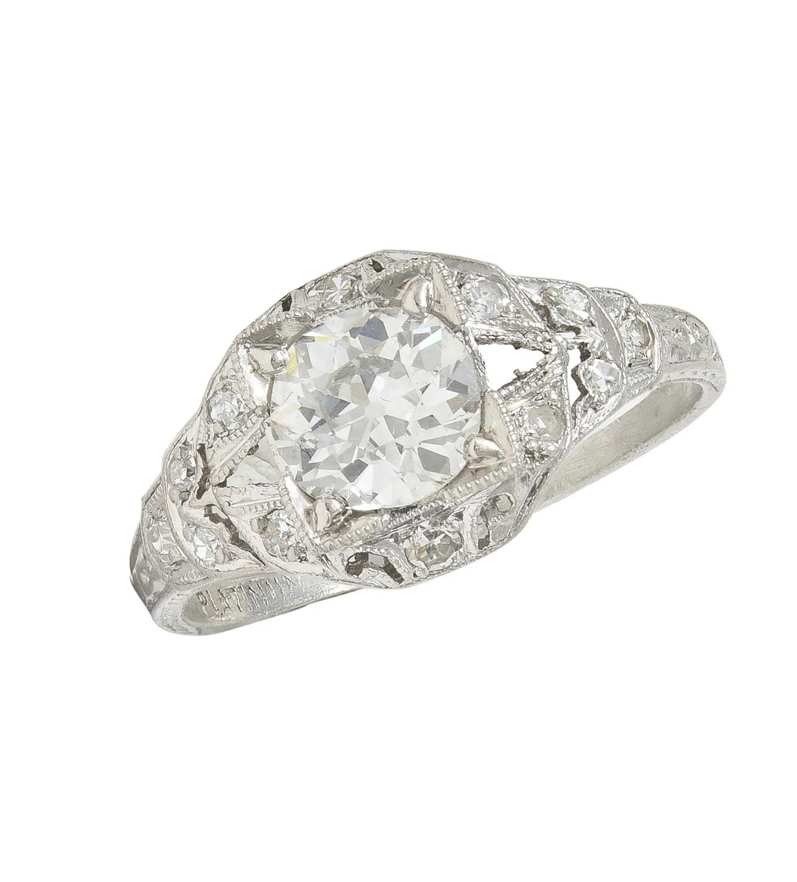 Art Deco 1.13 CTW Old European Cut Diamond Platinum Vintage Engagement Ring - Image 10