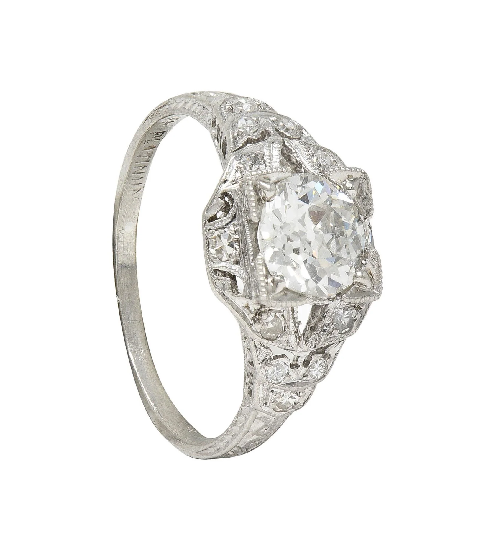 Art Deco 1.13 CTW Old European Cut Diamond Platinum Vintage Engagement Ring - Image 12