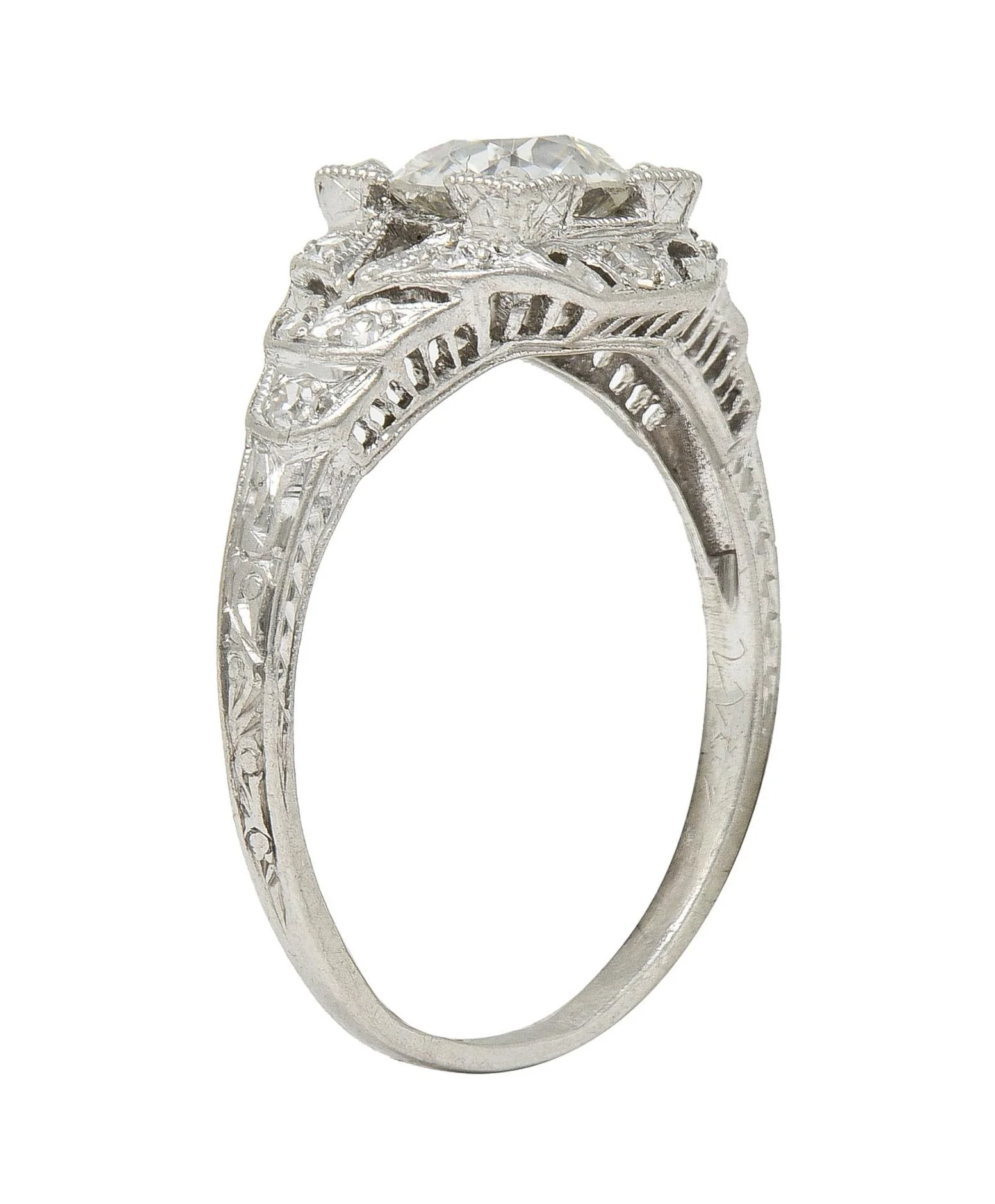 Art Deco 1.13 CTW Old European Cut Diamond Platinum Vintage Engagement Ring - Image 3