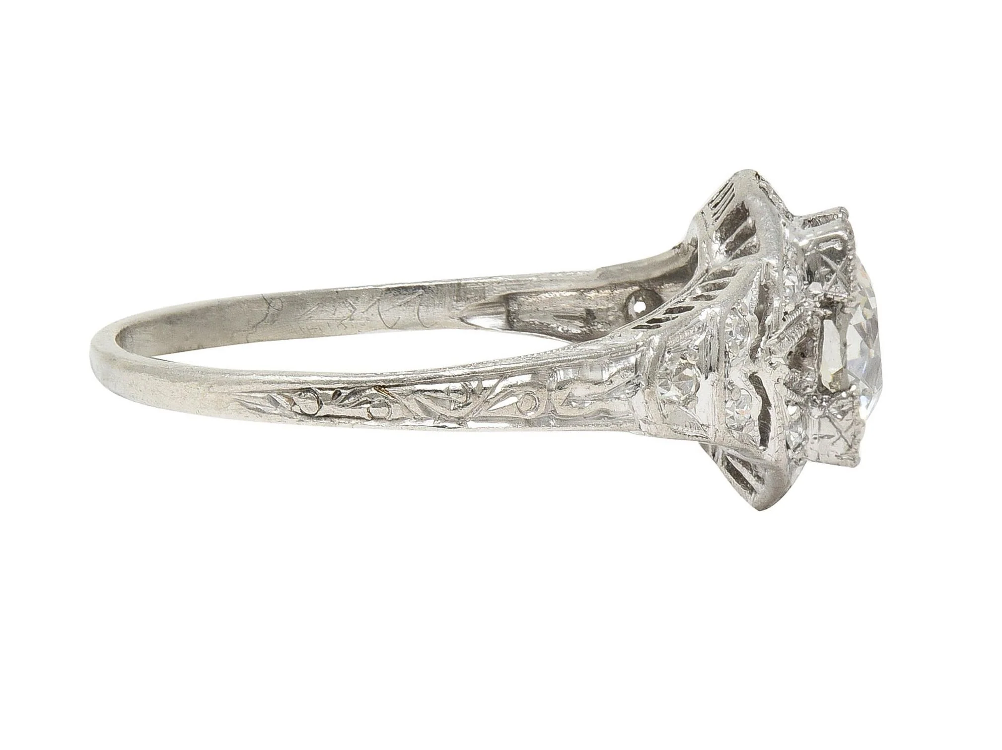Art Deco 1.13 CTW Old European Cut Diamond Platinum Vintage Engagement Ring - Image 4