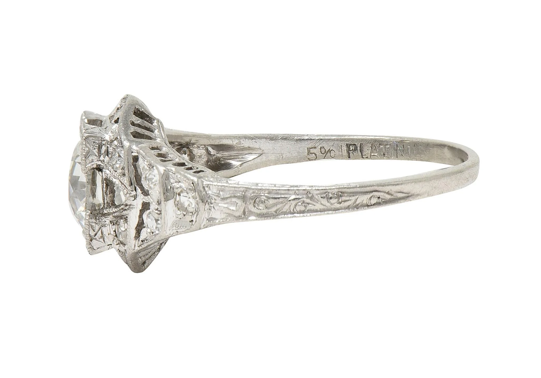 Art Deco 1.13 CTW Old European Cut Diamond Platinum Vintage Engagement Ring - Image 6