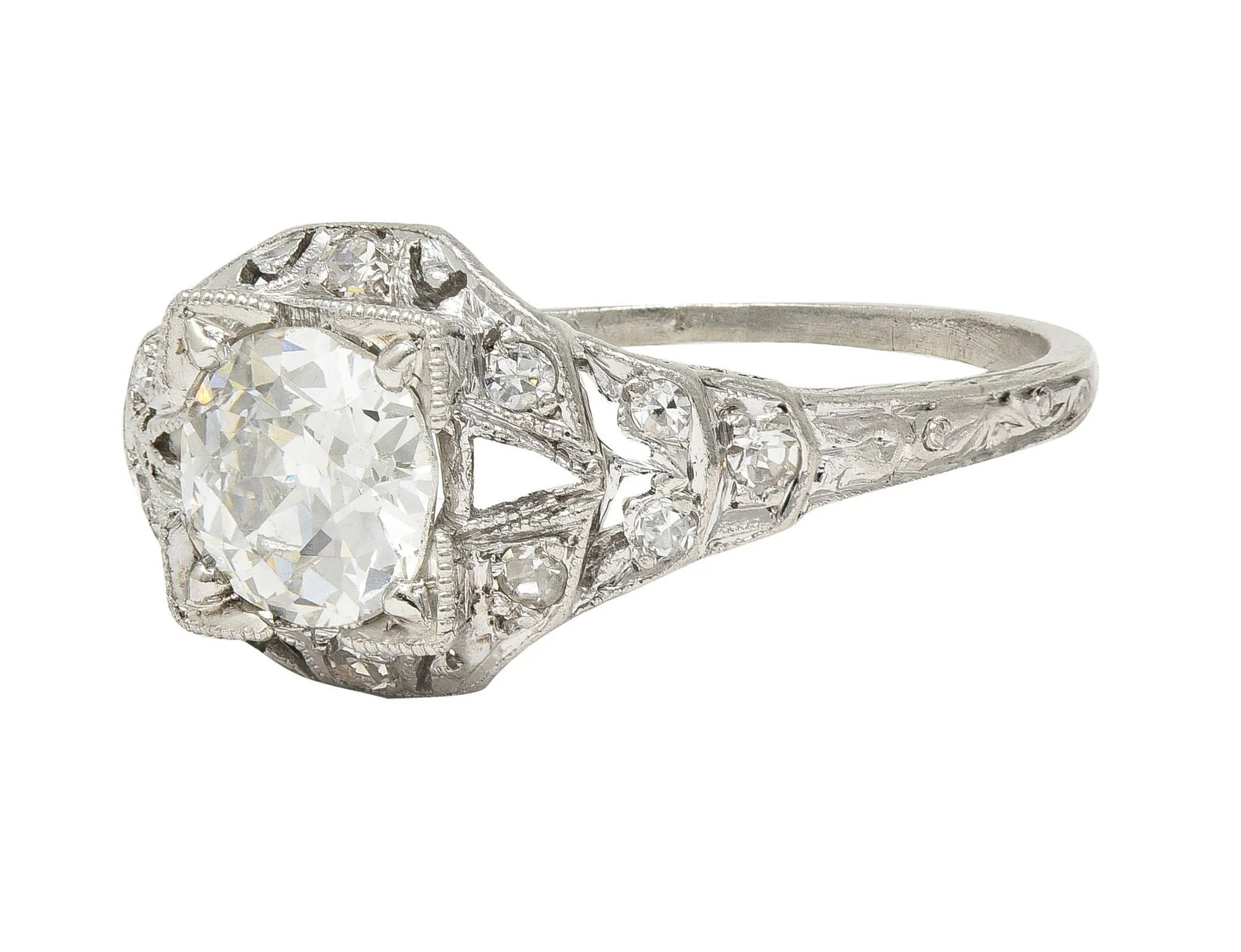 Art Deco 1.13 CTW Old European Cut Diamond Platinum Vintage Engagement Ring - Image 7