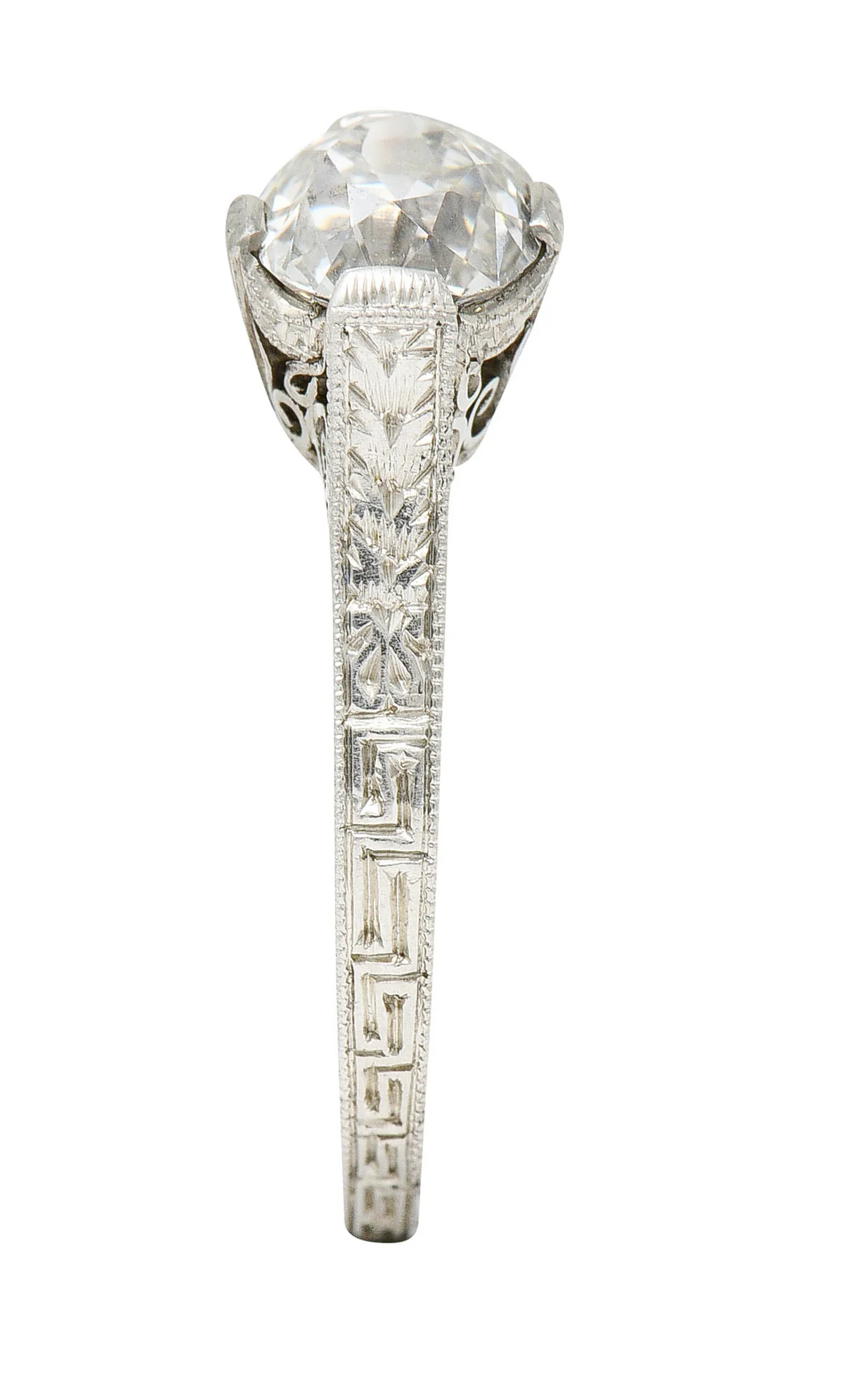 Art Deco 1.15 CTW Diamond Platinum Greek Key Engagement Ring - Image 10