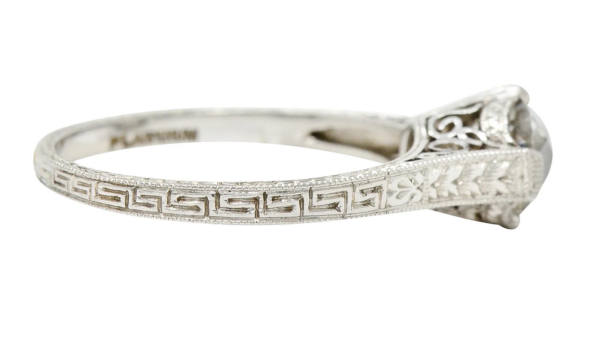 Art Deco 1.15 CTW Diamond Platinum Greek Key Engagement Ring - Image 4