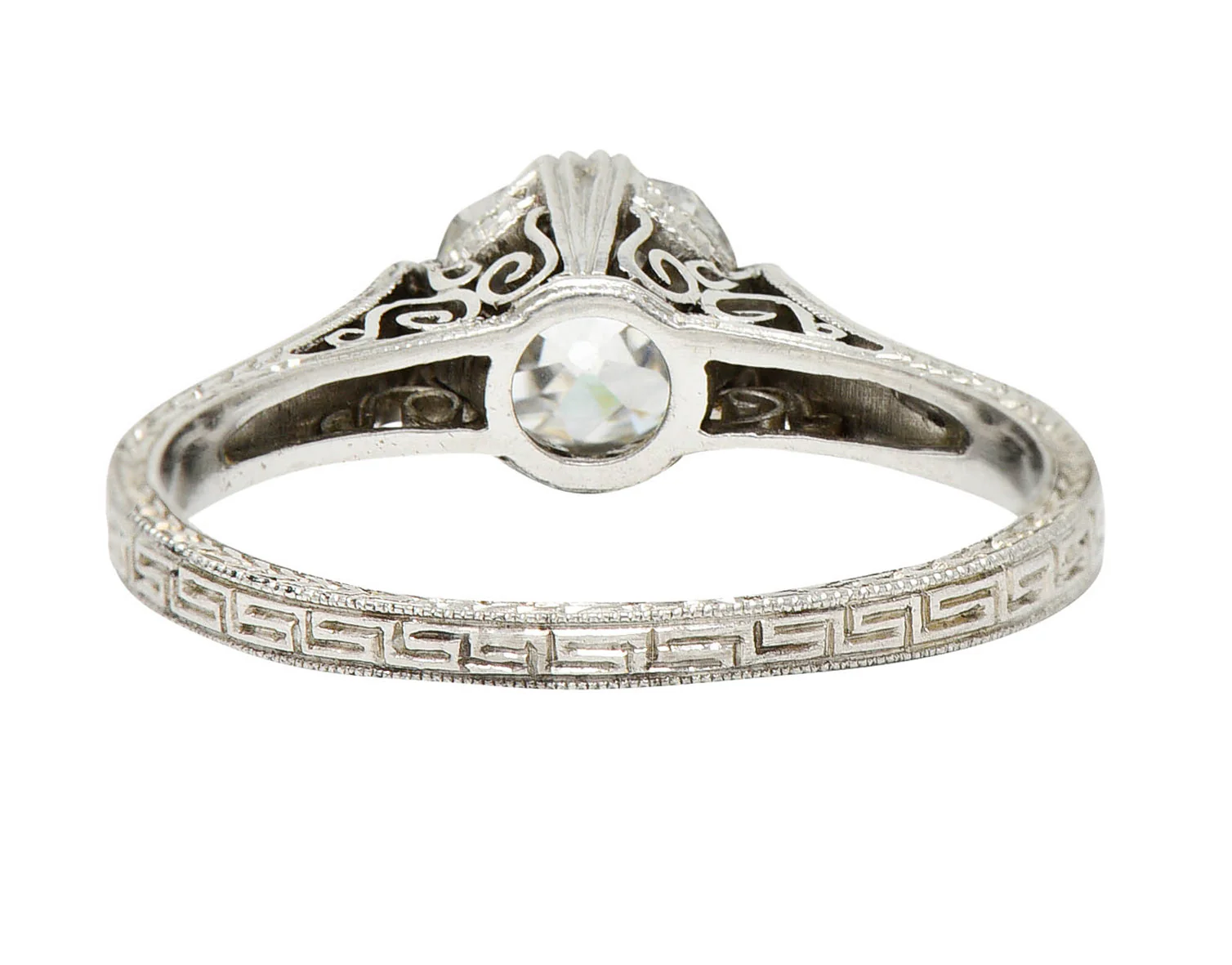 Art Deco 1.15 CTW Diamond Platinum Greek Key Engagement Ring - Image 5