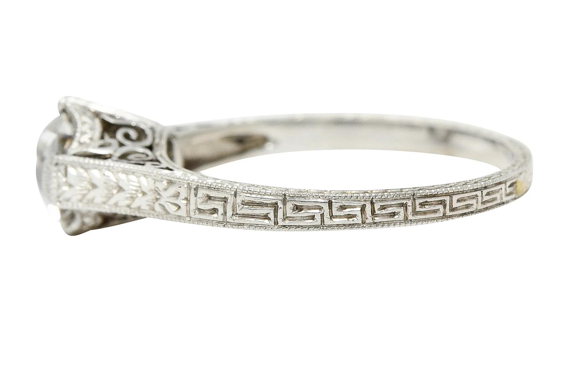 Art Deco 1.15 CTW Diamond Platinum Greek Key Engagement Ring - Image 6