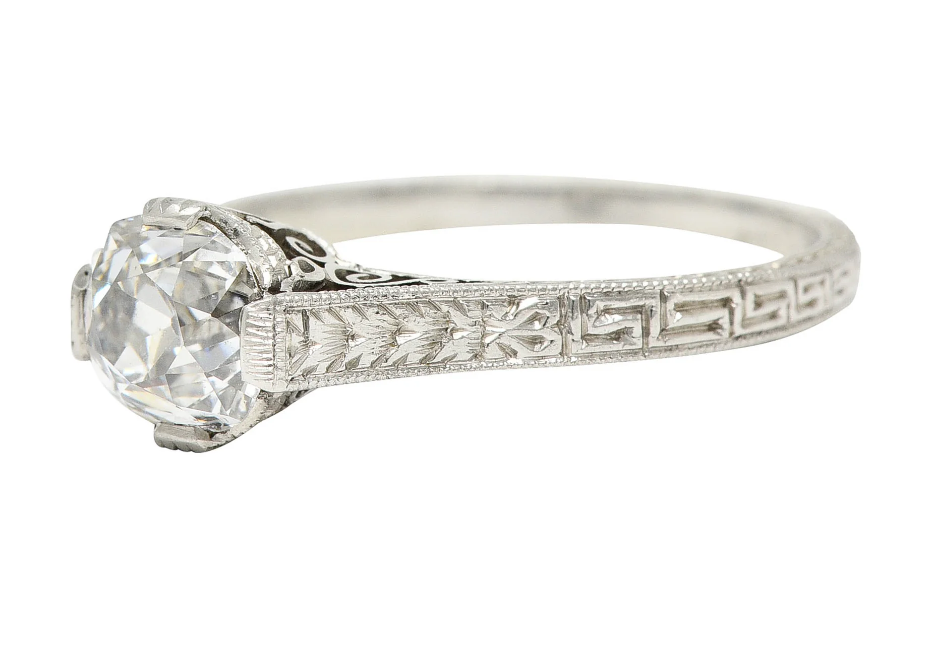Art Deco 1.15 CTW Diamond Platinum Greek Key Engagement Ring - Image 7