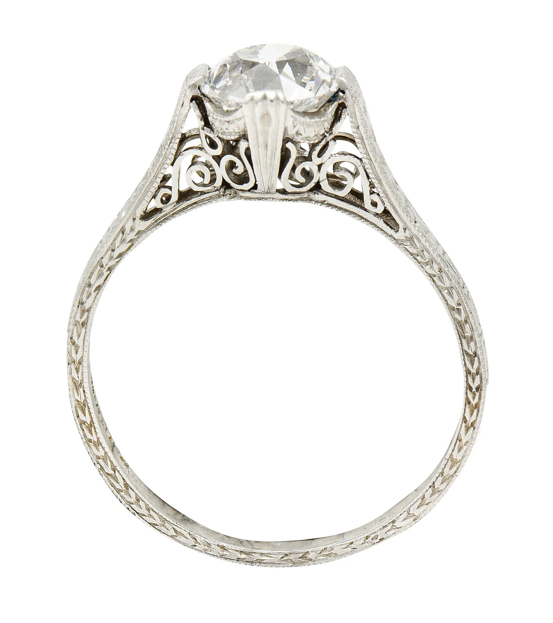 Art Deco 1.15 CTW Diamond Platinum Greek Key Engagement Ring - Image 9