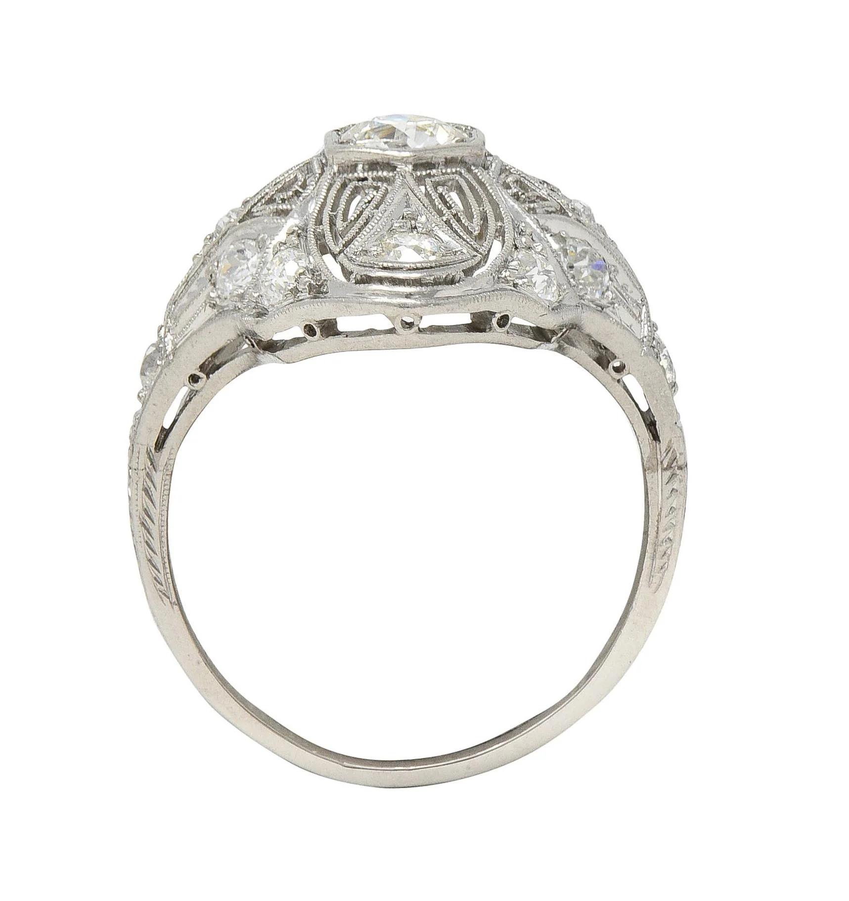 Art Deco 1.15 CTW Diamond Platinum Vintage Greek Key Navette Ring - Image 10