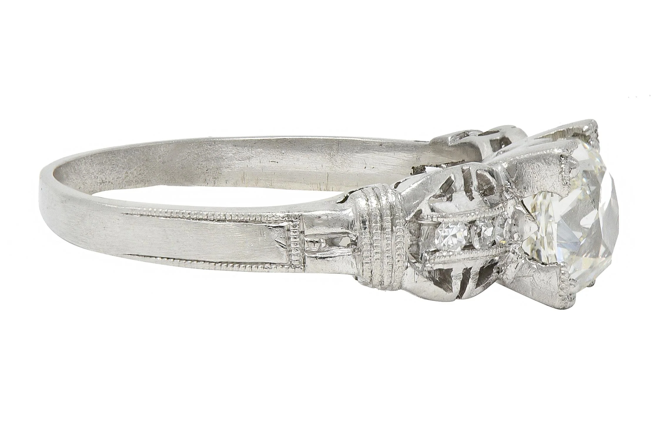 Art Deco 1.16 CTW Old Mine Cut Diamond Platinum Vintage Buckle Engagement Ring - Image 2