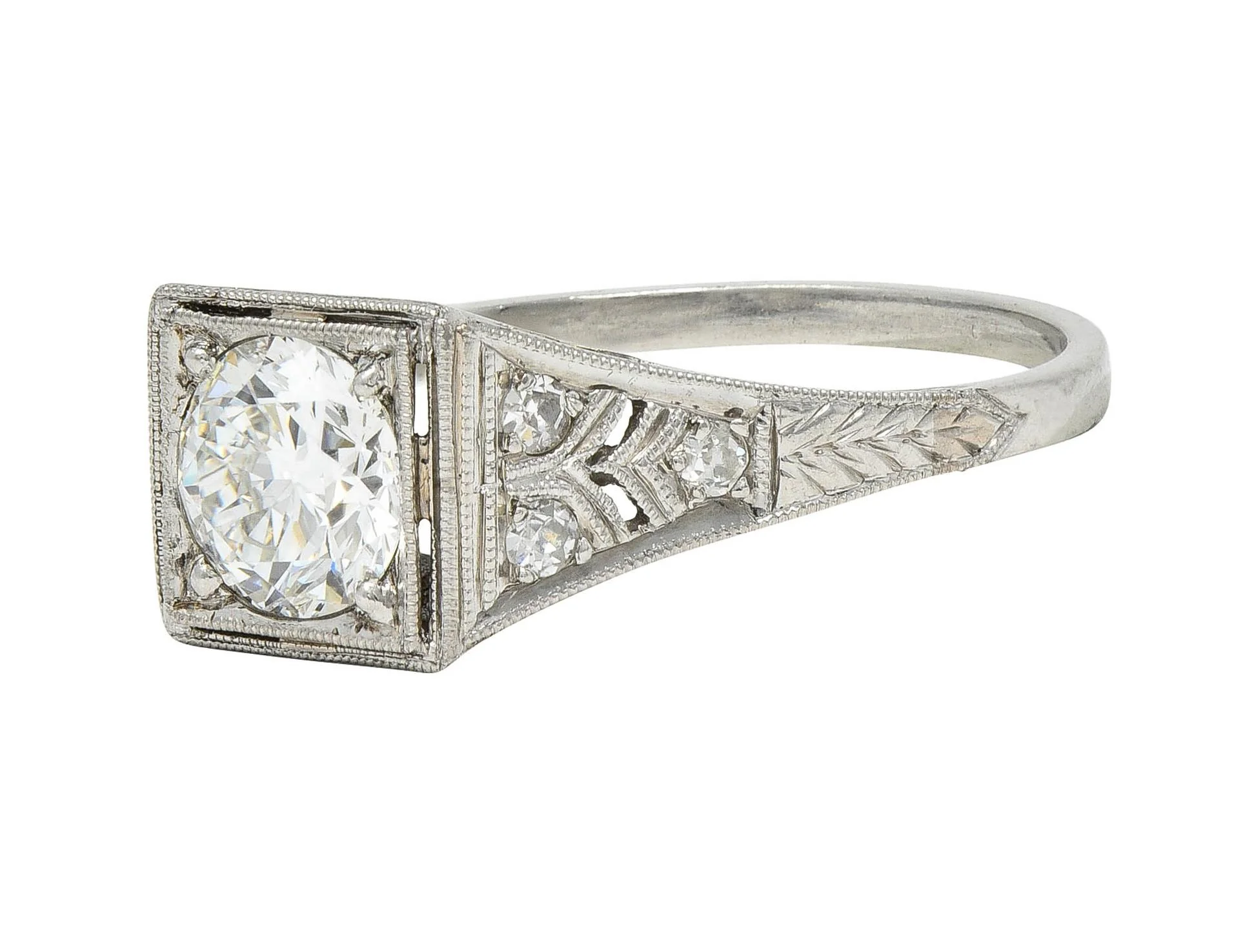 Art Deco 1.17 CTW European Cut Diamond Platinum Vintage Trellis Engagement Ring - Image 7