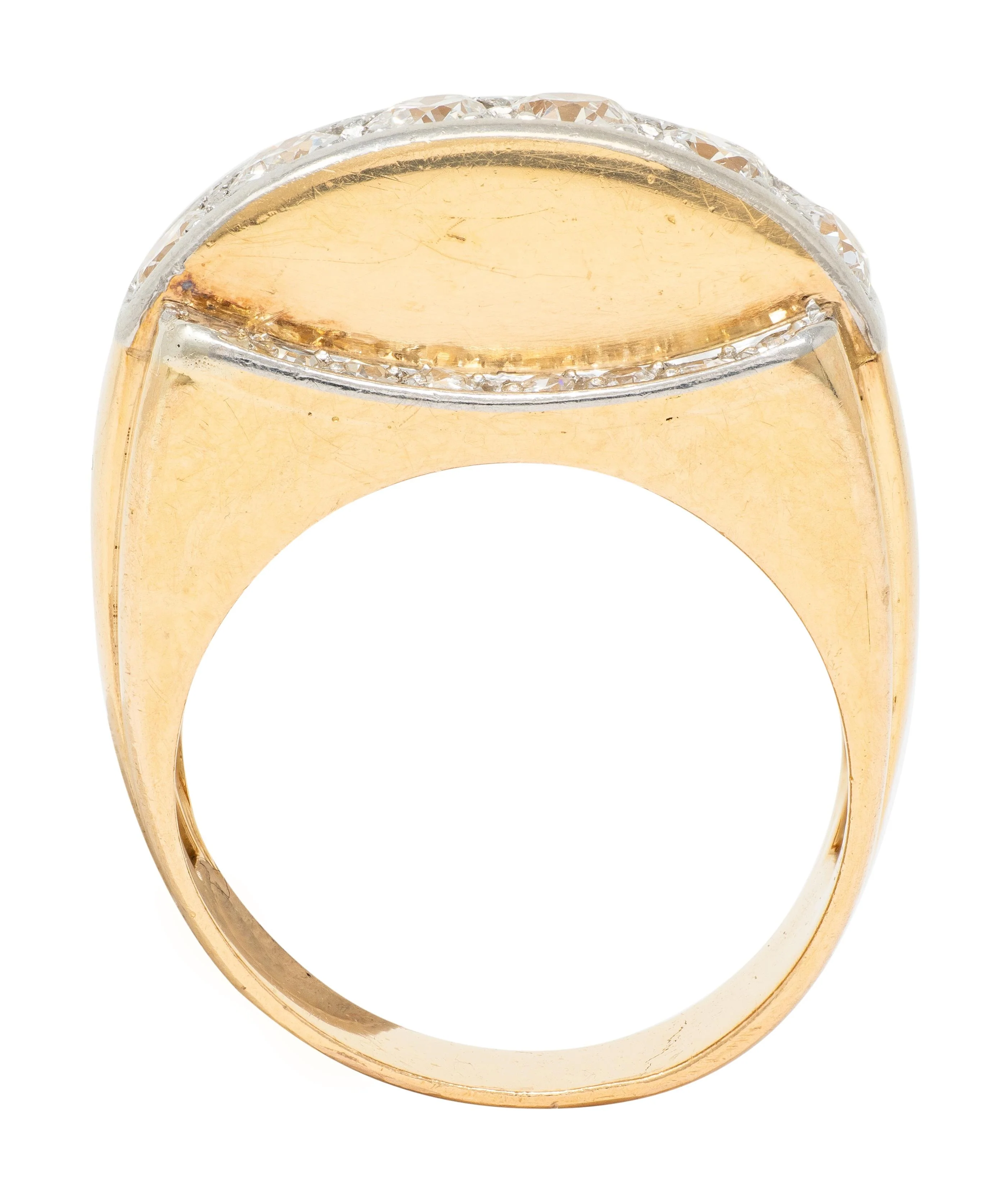Art Deco 1.20 CTW Diamond Platinum 18 Karat Yellow Gold Vintage Streamline Band Ring - Image 2