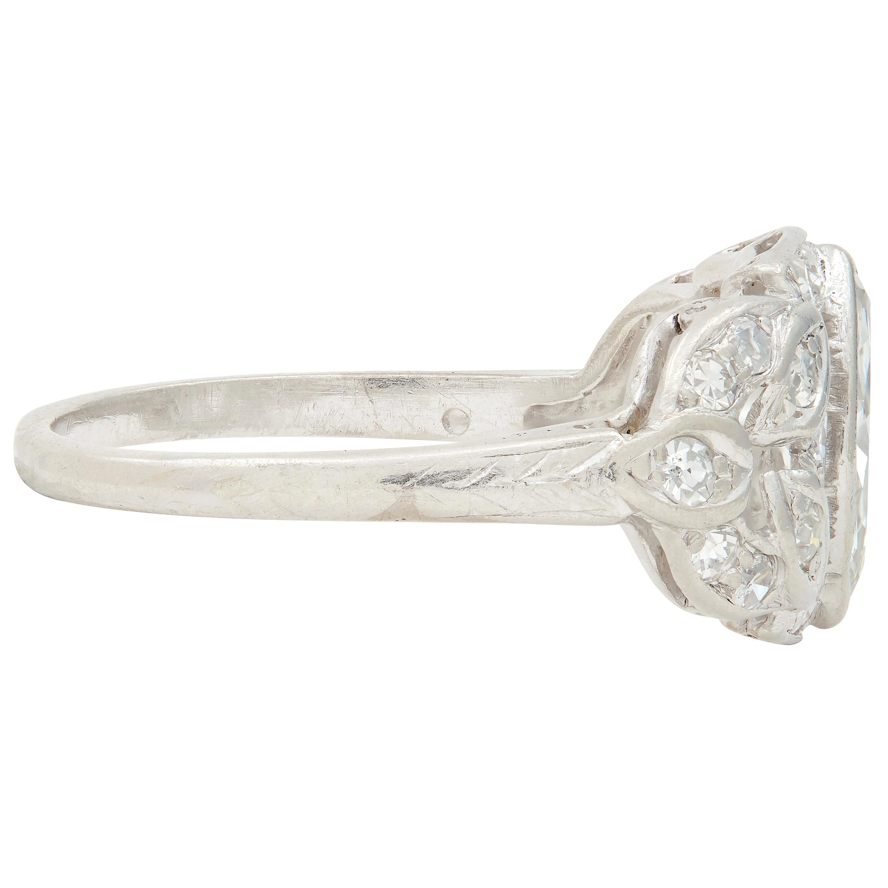 Art Deco 1.20 CTW Marquise Cut Diamond Platinum Foliate Antique Engagement Ring - Image 4