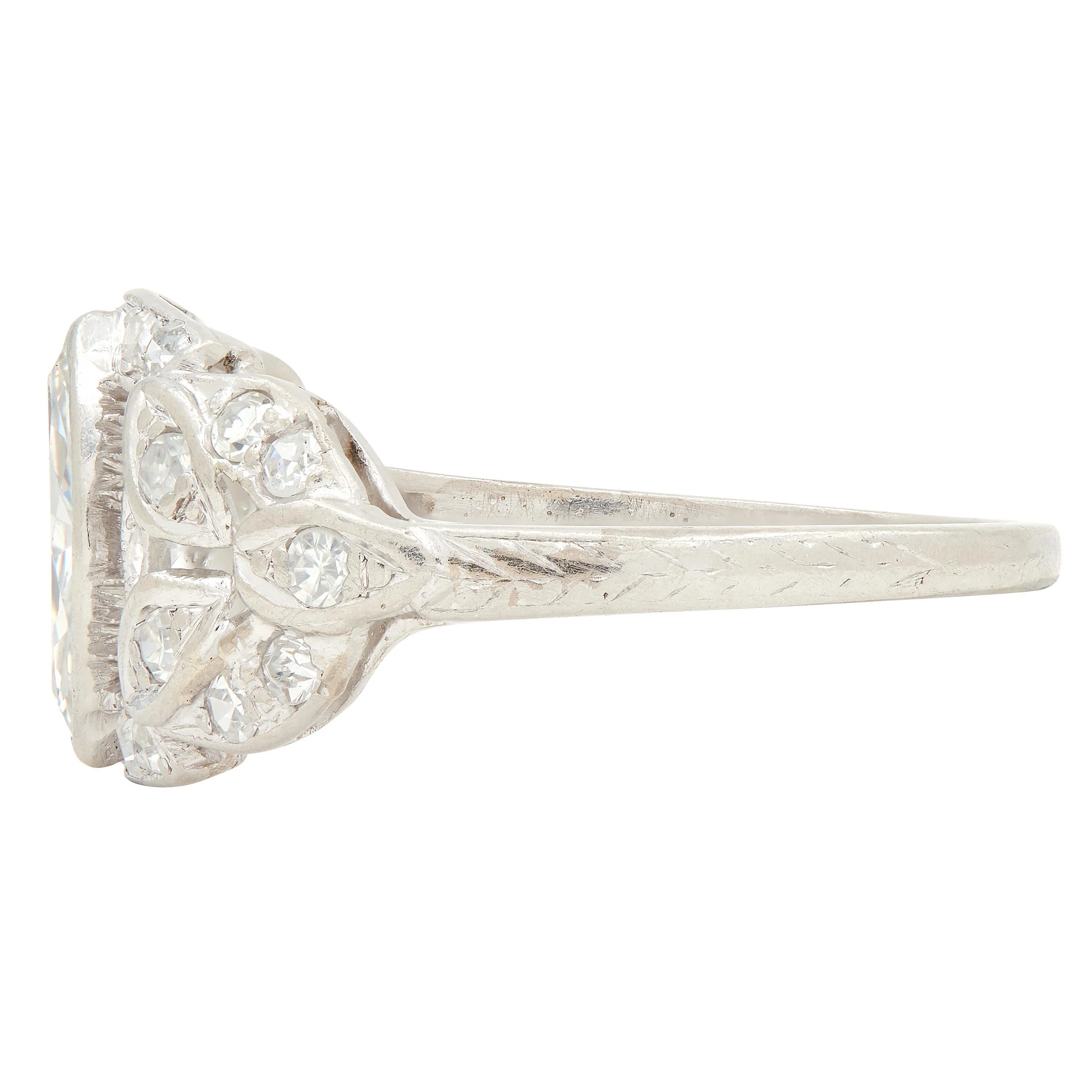Art Deco 1.20 CTW Marquise Cut Diamond Platinum Foliate Antique Engagement Ring - Image 6