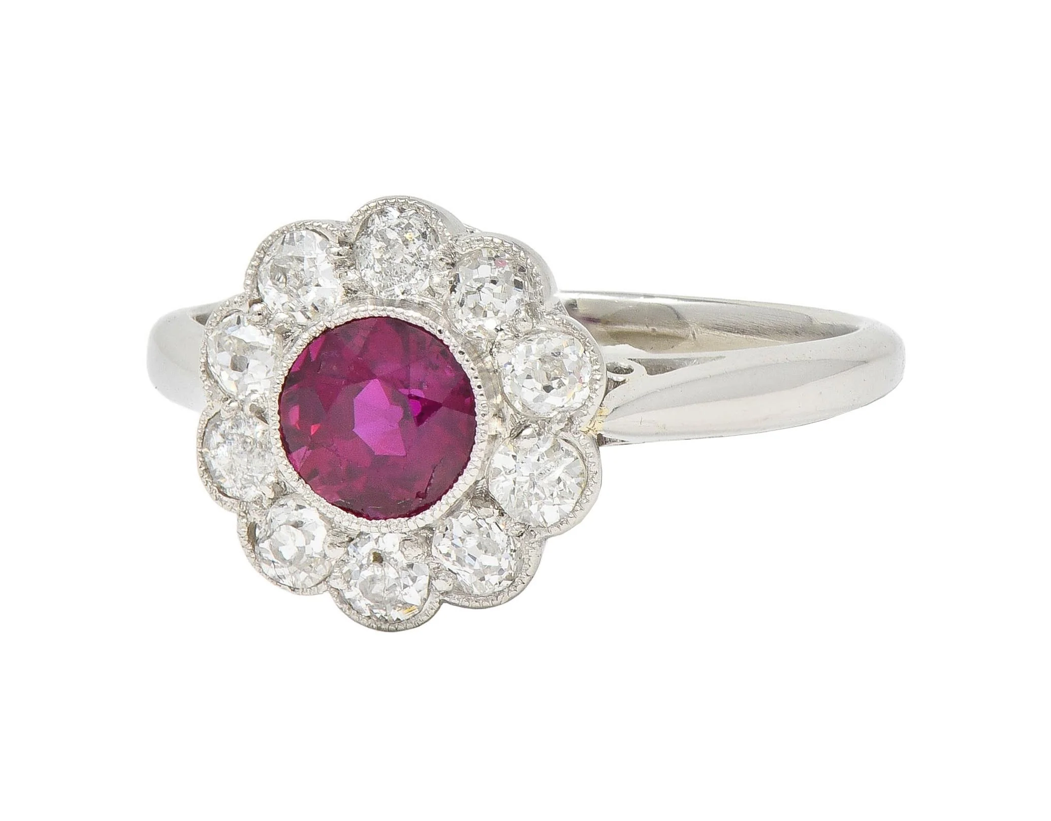 Art Deco 1.20 CTW No Heat Ruby Diamond Platinum Vintage Halo Ring GIA - Image 6