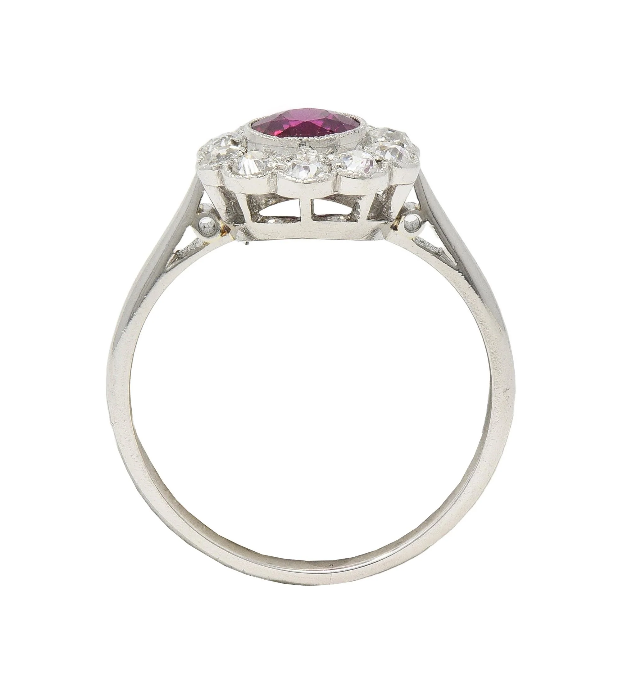 Art Deco 1.20 CTW No Heat Ruby Diamond Platinum Vintage Halo Ring GIA - Image 8