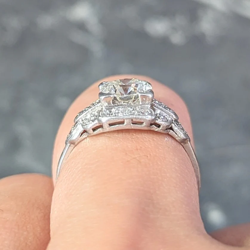 Art Deco 1.21 CTW Old European Cut Diamond Platinum Stepped Buckle Vintage Engagement Ring - Image 12