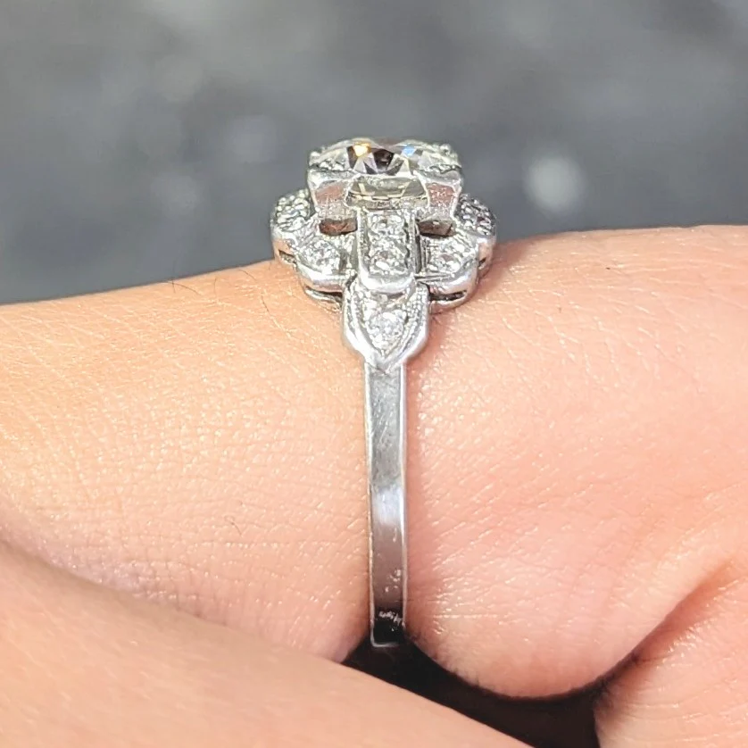 Art Deco 1.21 CTW Old European Cut Diamond Platinum Stepped Buckle Vintage Engagement Ring - Image 13