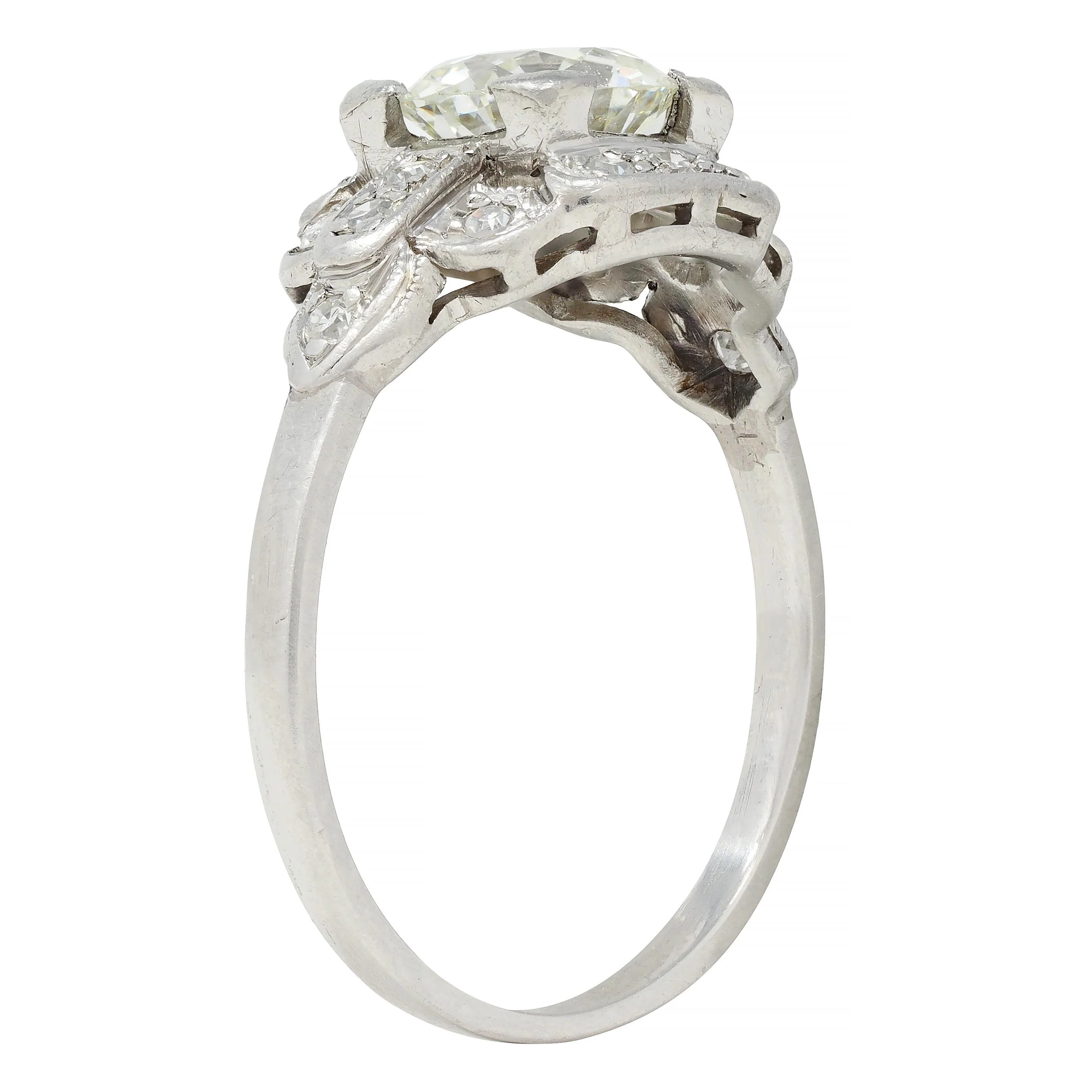 Art Deco 1.21 CTW Old European Cut Diamond Platinum Stepped Buckle Vintage Engagement Ring - Image 2