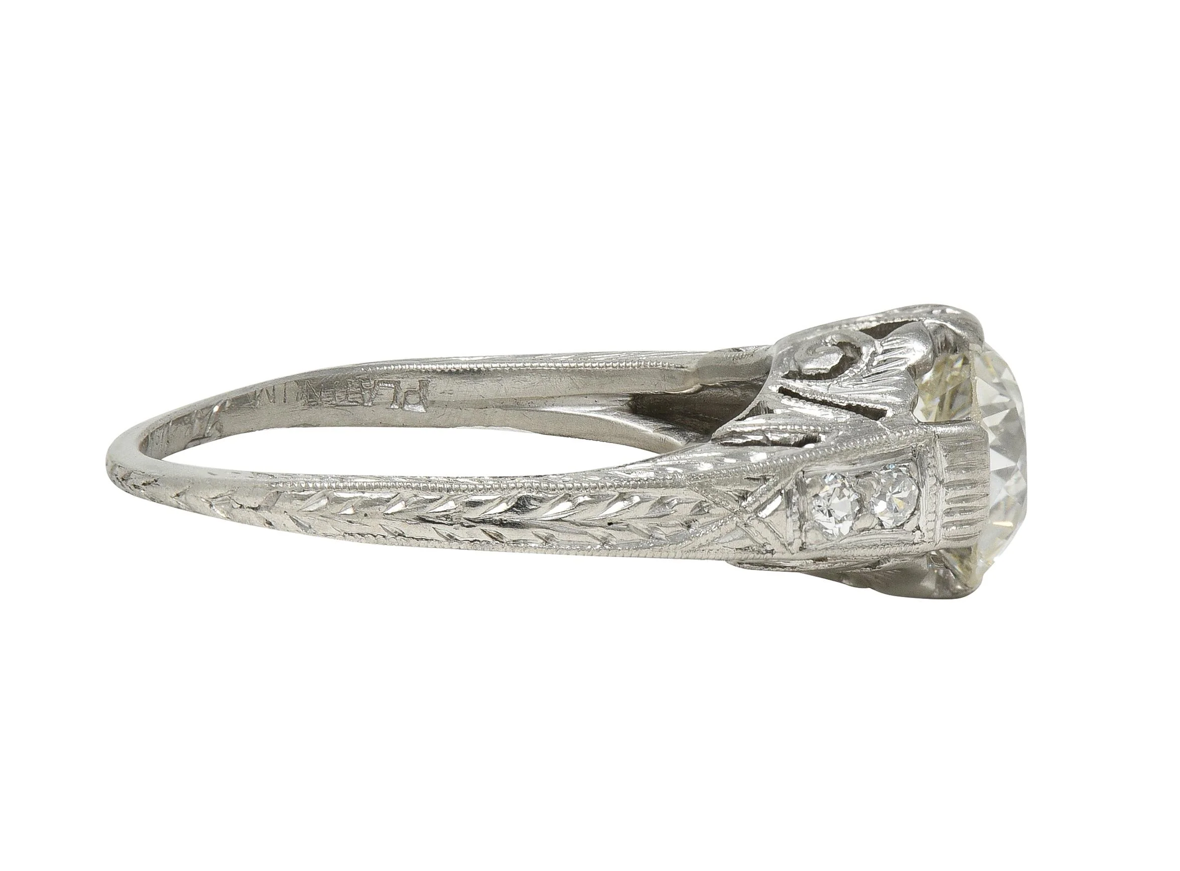 Art Deco 1.21 Old European Cut Diamond Platinum Vintage Scrolling Engagement Ring - Image 2