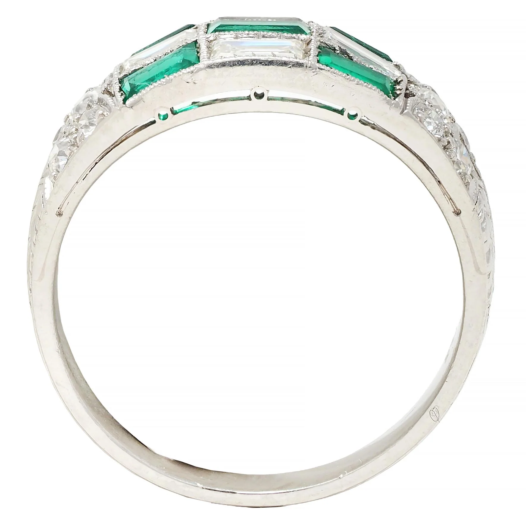 Art Deco 1.22 CTW Emerald Diamond Platinum Antique Wheat Checkerboard Band Ring - Image 6