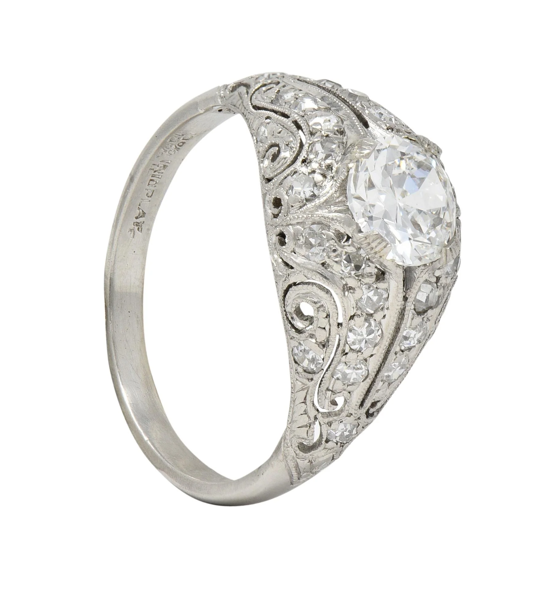 Art Deco 1.22 CTW Old European Cut Diamond Platinum Scrolling Bombé Vintage Engagement Ring - Image 11