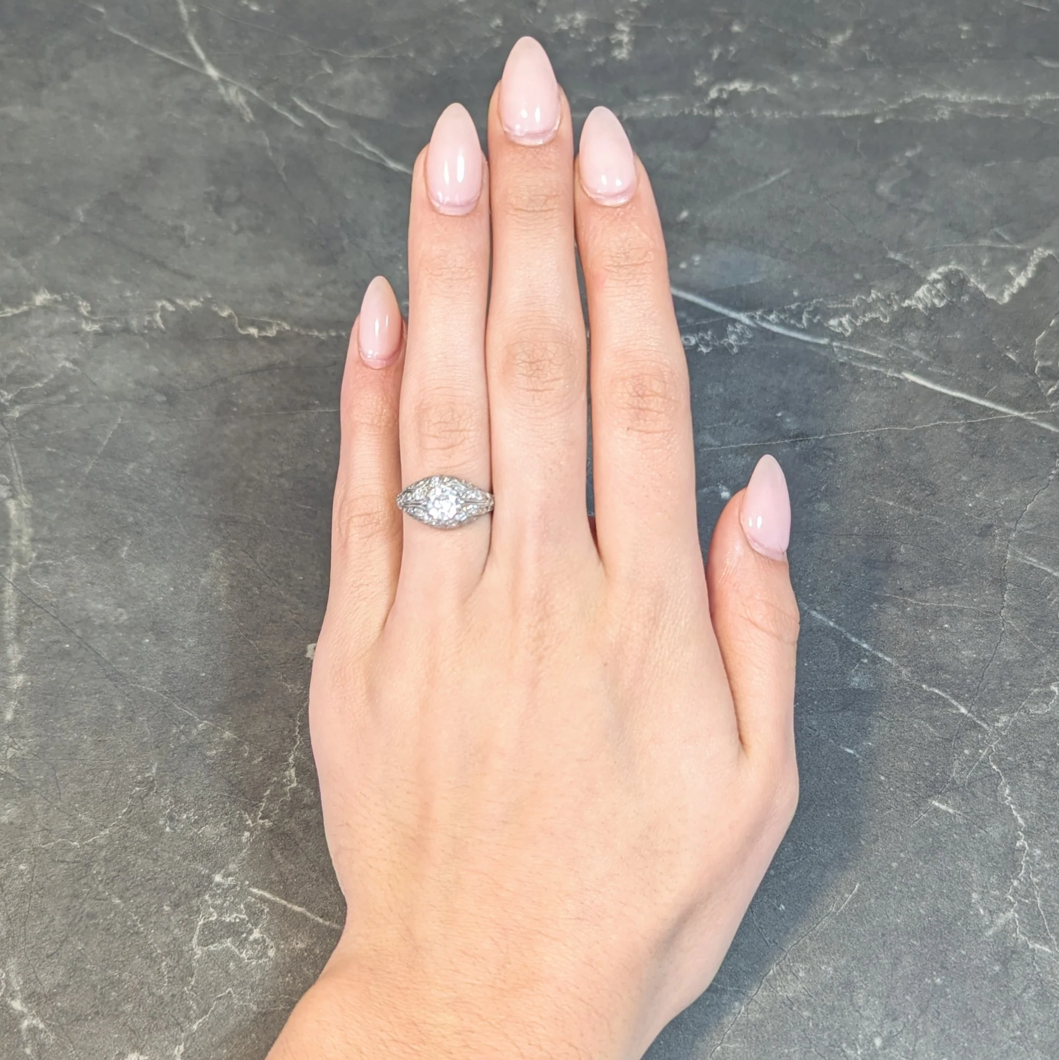 Art Deco 1.22 CTW Old European Cut Diamond Platinum Scrolling Bombé Vintage Engagement Ring - Image 12