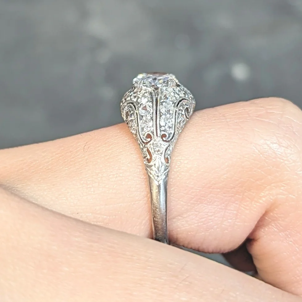 Art Deco 1.22 CTW Old European Cut Diamond Platinum Scrolling Bombé Vintage Engagement Ring - Image 14