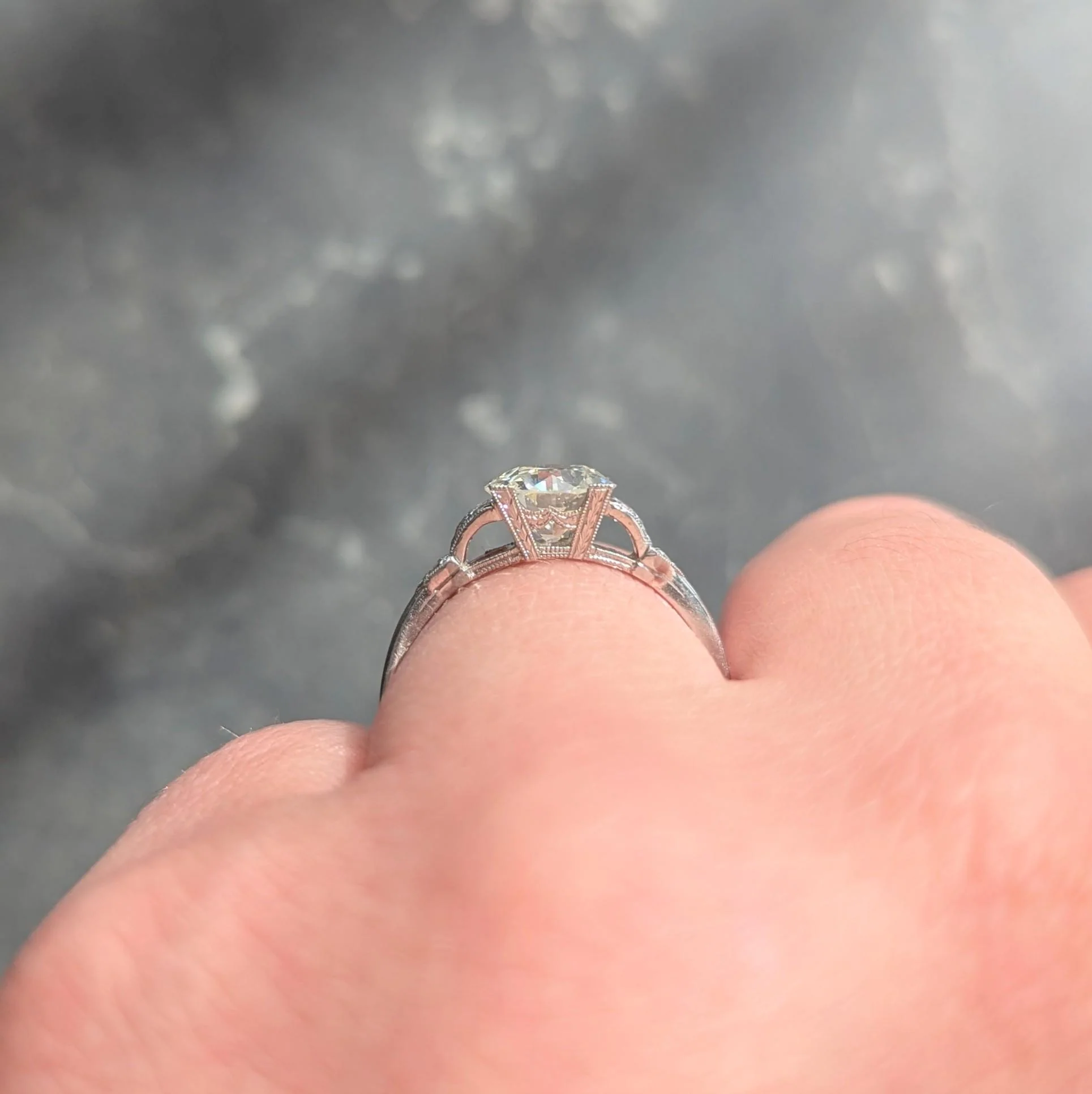 Art Deco 1.25 Center Old European Diamond Ribbon Vintage Engagement Ring - Image 8