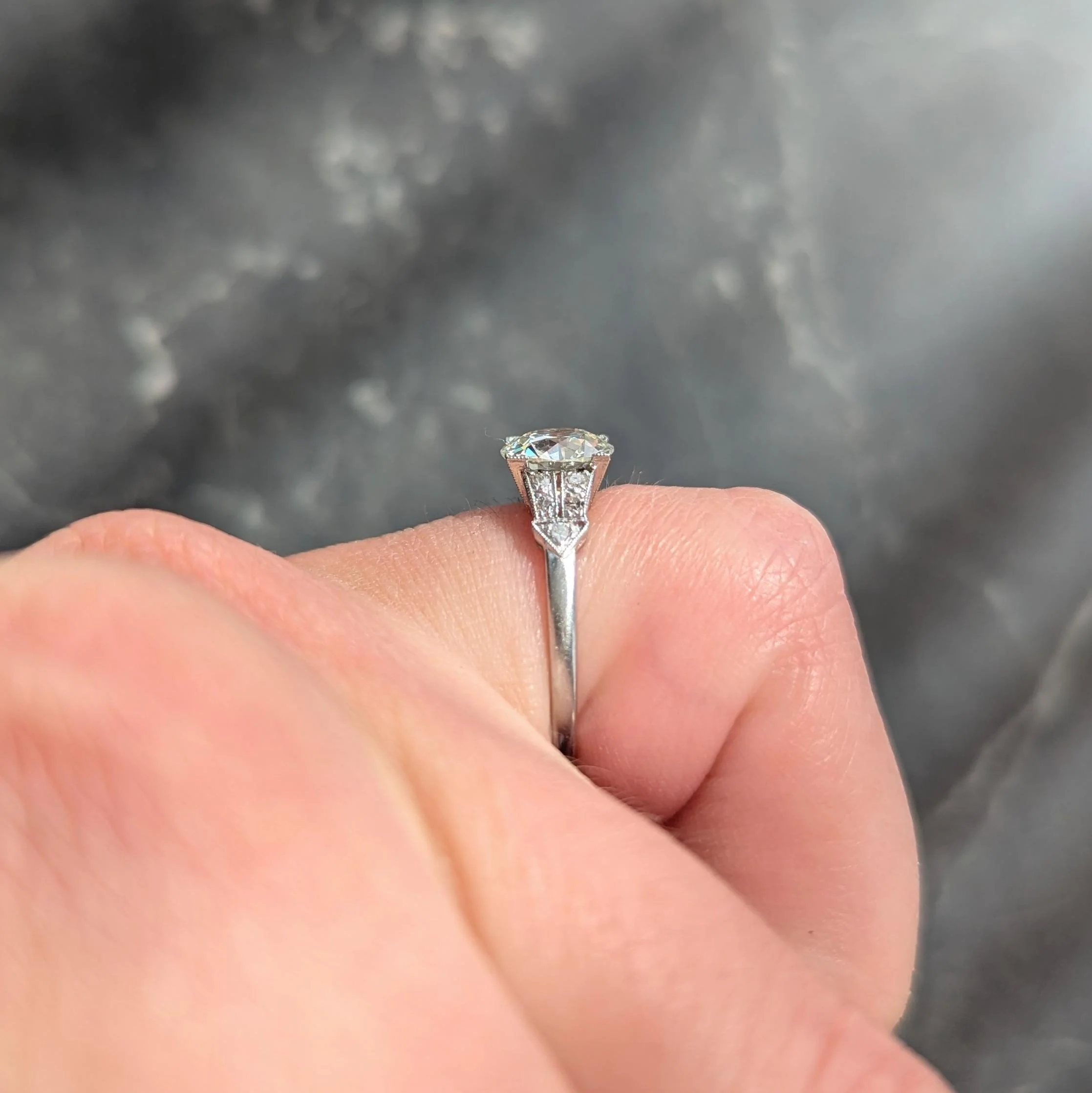 Art Deco 1.25 Center Old European Diamond Ribbon Vintage Engagement Ring - Image 9