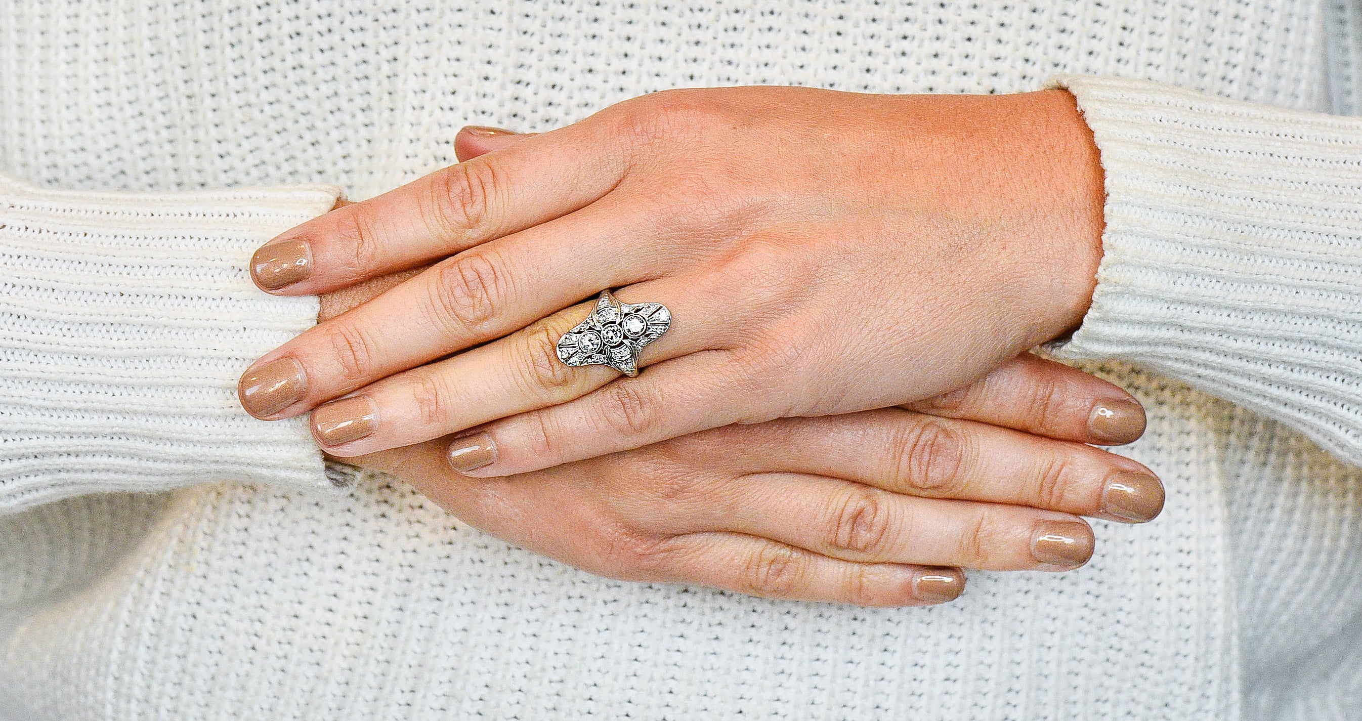 Art Deco 1.25 CTW Diamond Platinum Dinner Ring - Image 9