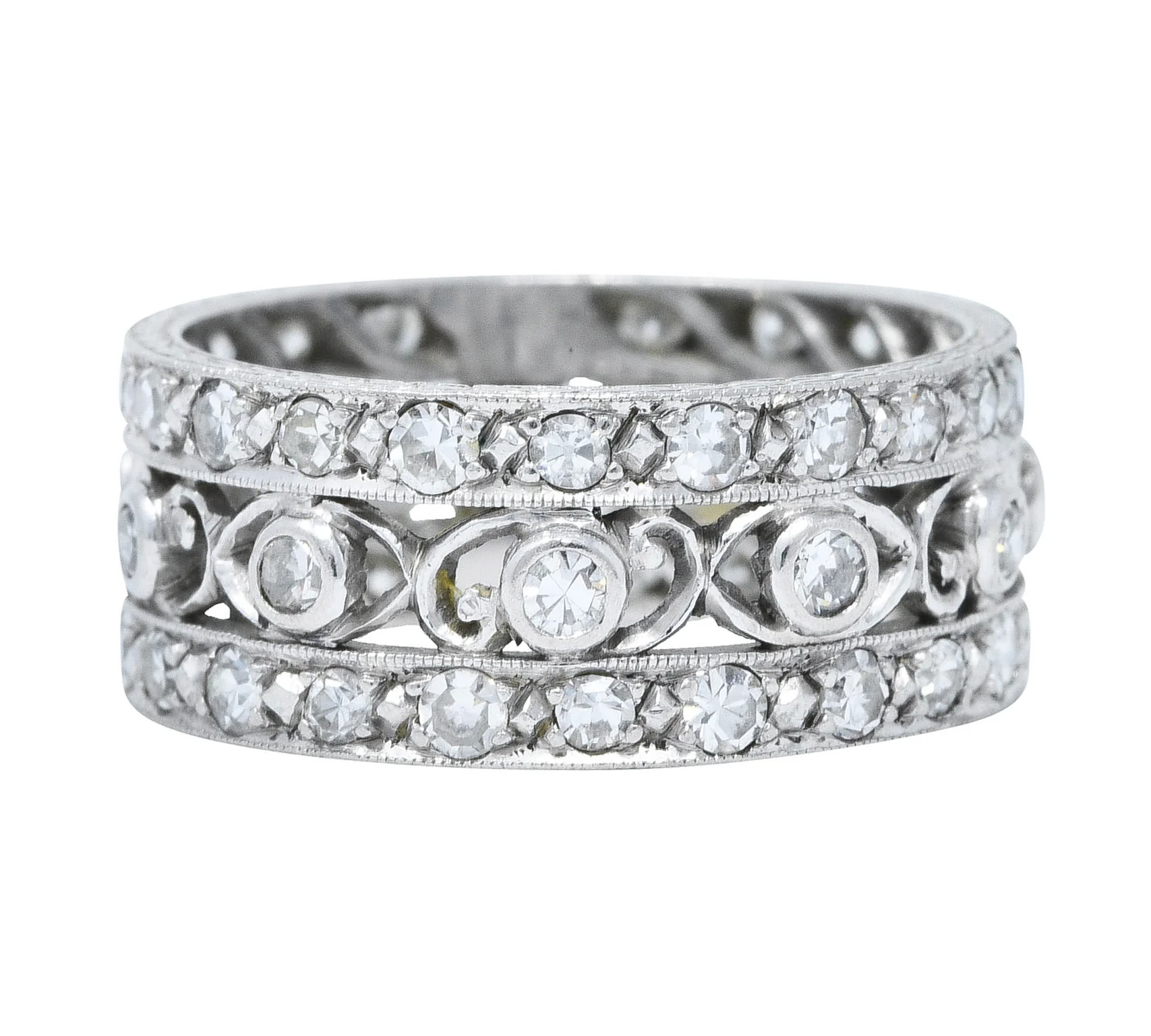 Art Deco 1.25 CTW Diamond Platinum Eyelet Eternity Band Ring