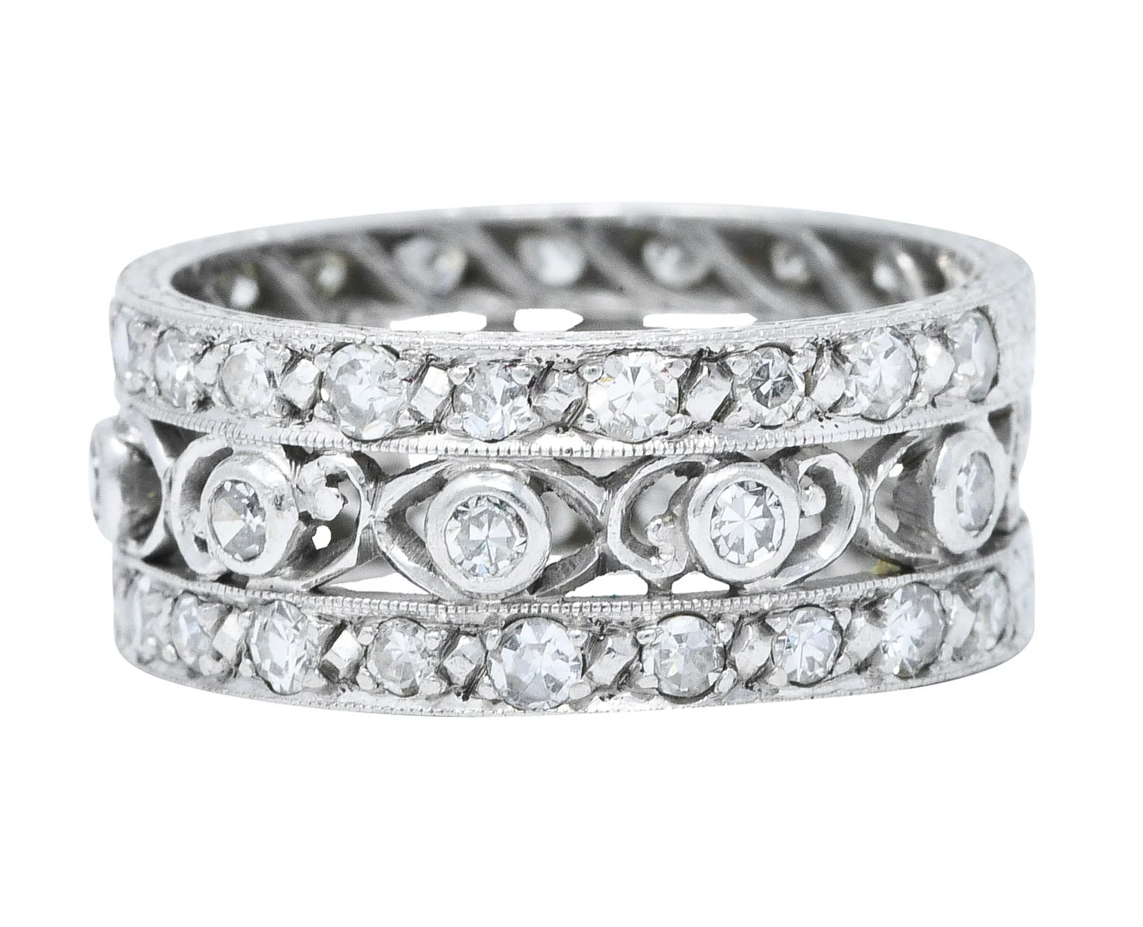 Art Deco 1.25 CTW Diamond Platinum Eyelet Eternity Band Ring - Image 2