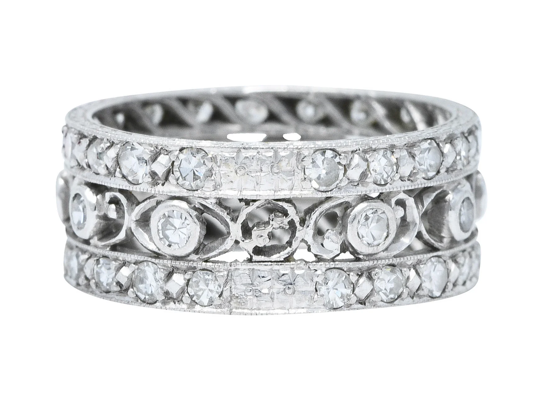 Art Deco 1.25 CTW Diamond Platinum Eyelet Eternity Band Ring - Image 3