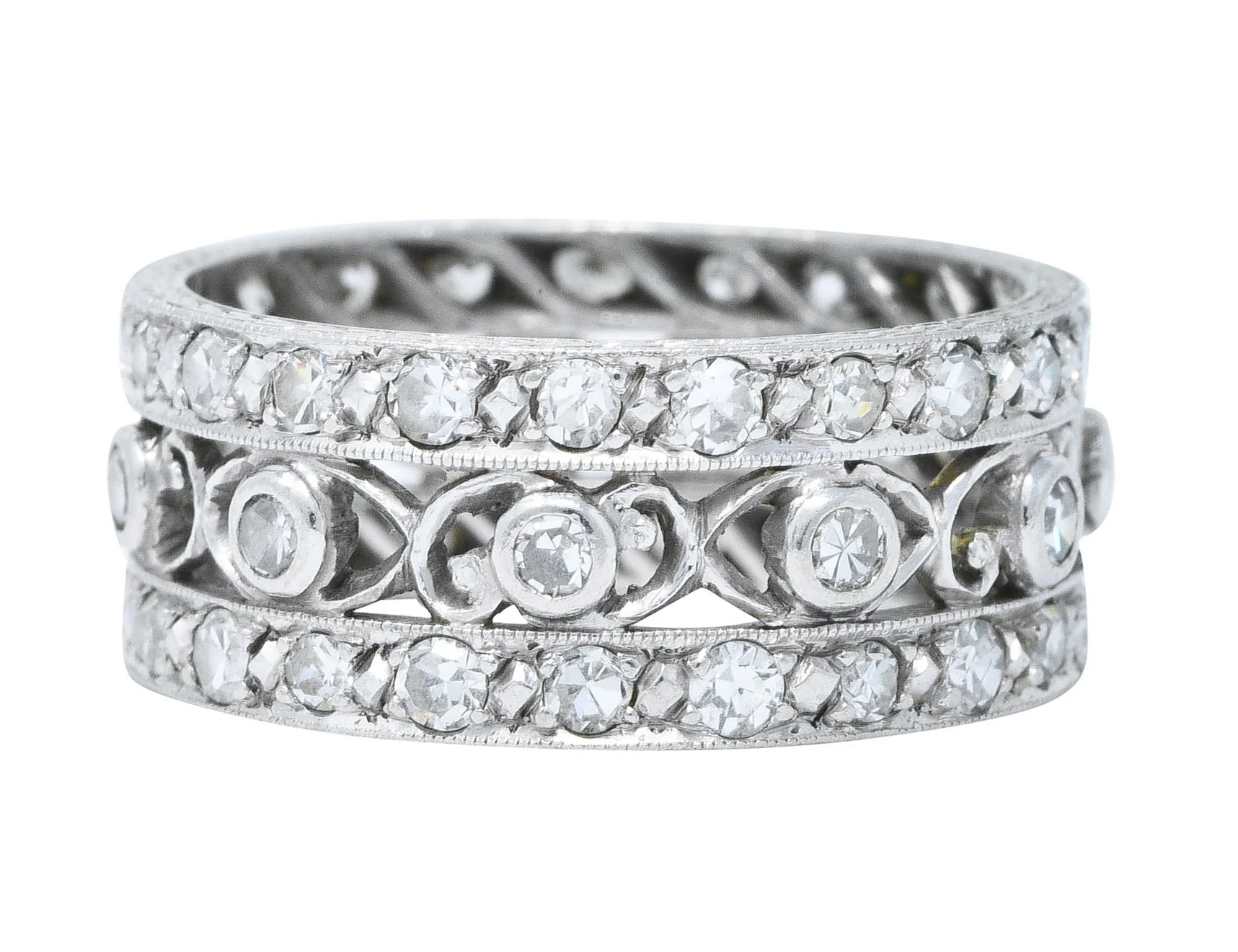 Art Deco 1.25 CTW Diamond Platinum Eyelet Eternity Band Ring - Image 4