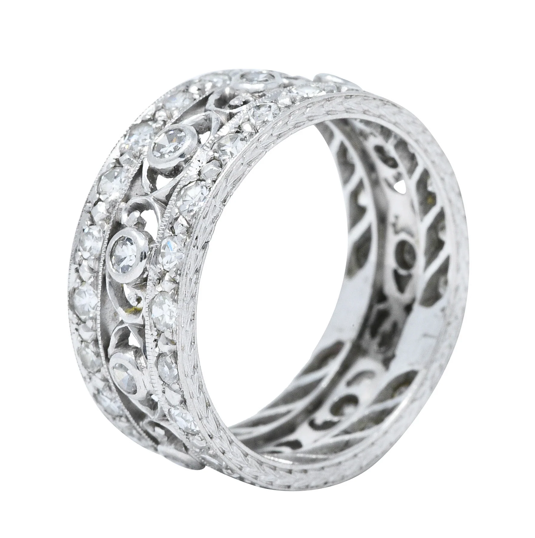 Art Deco 1.25 CTW Diamond Platinum Eyelet Eternity Band Ring - Image 6
