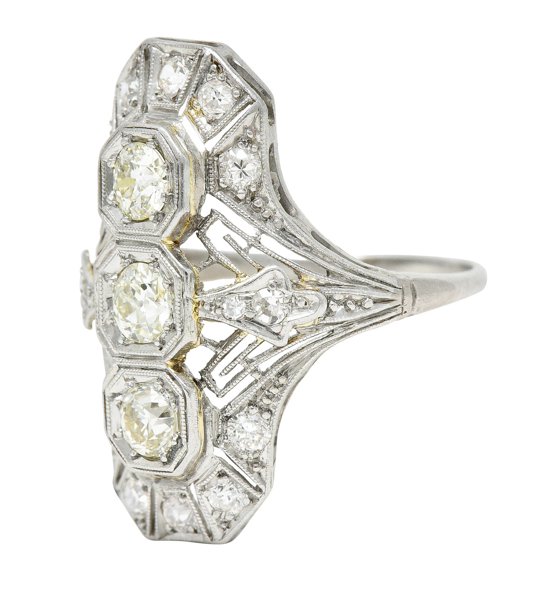 Art Deco 1.25 CTW Diamond Platinum Greek Key Dinner Ring - Image 6
