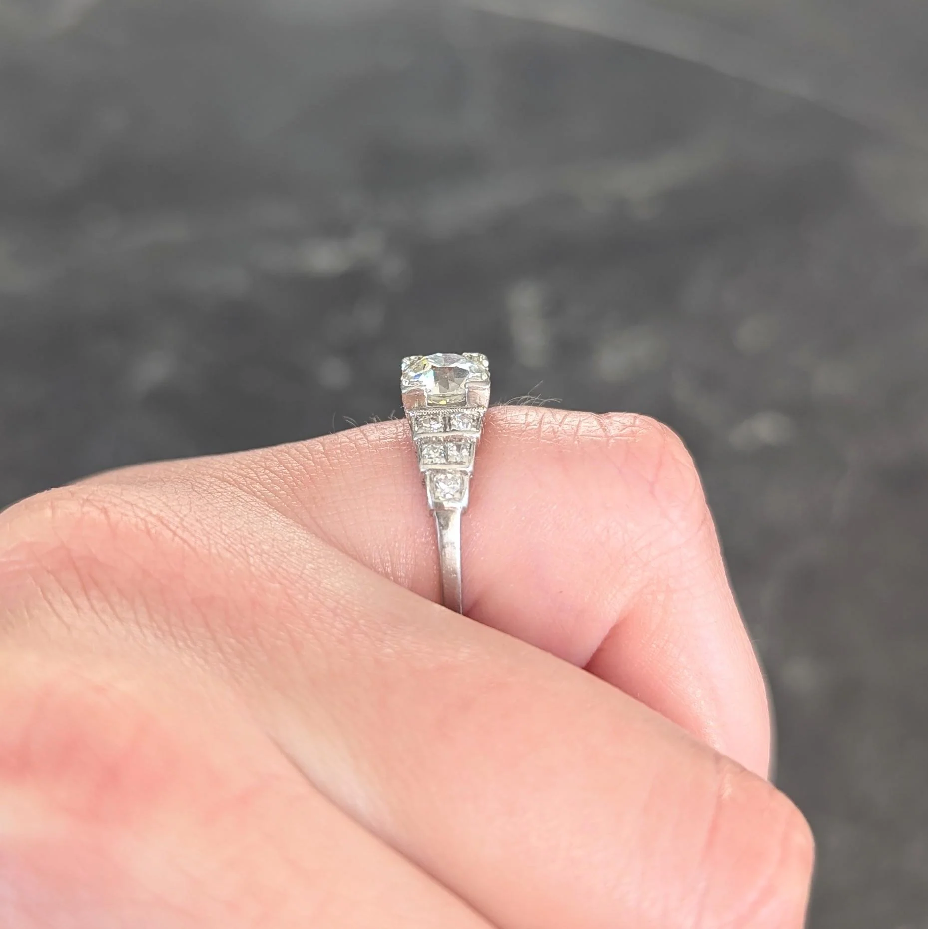 Art Deco 1.25 CTW Old European Diamond Platinum Vintage Stepped Engagement Ring - Image 11