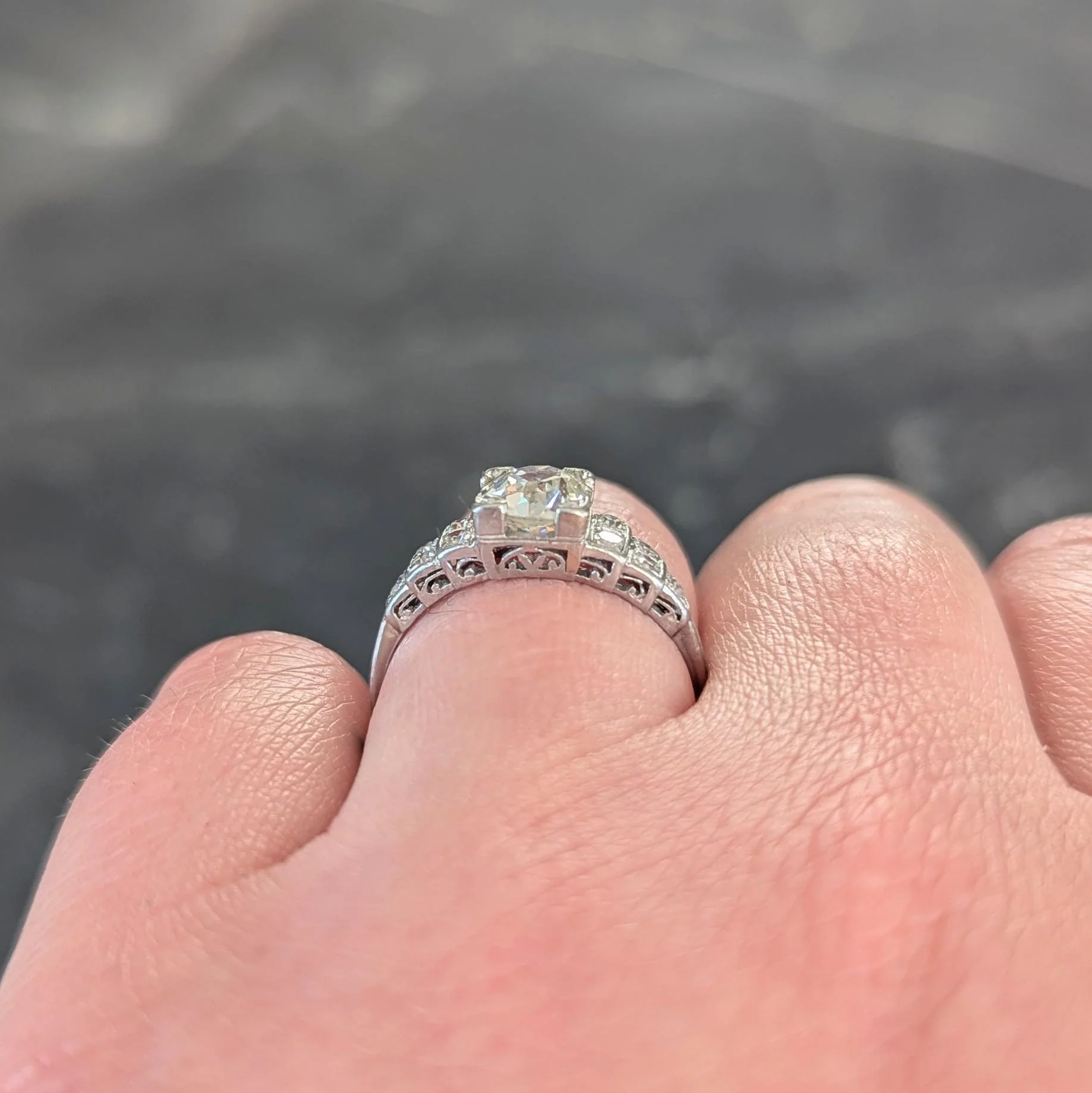 Art Deco 1.25 CTW Old European Diamond Platinum Vintage Stepped Engagement Ring - Image 12
