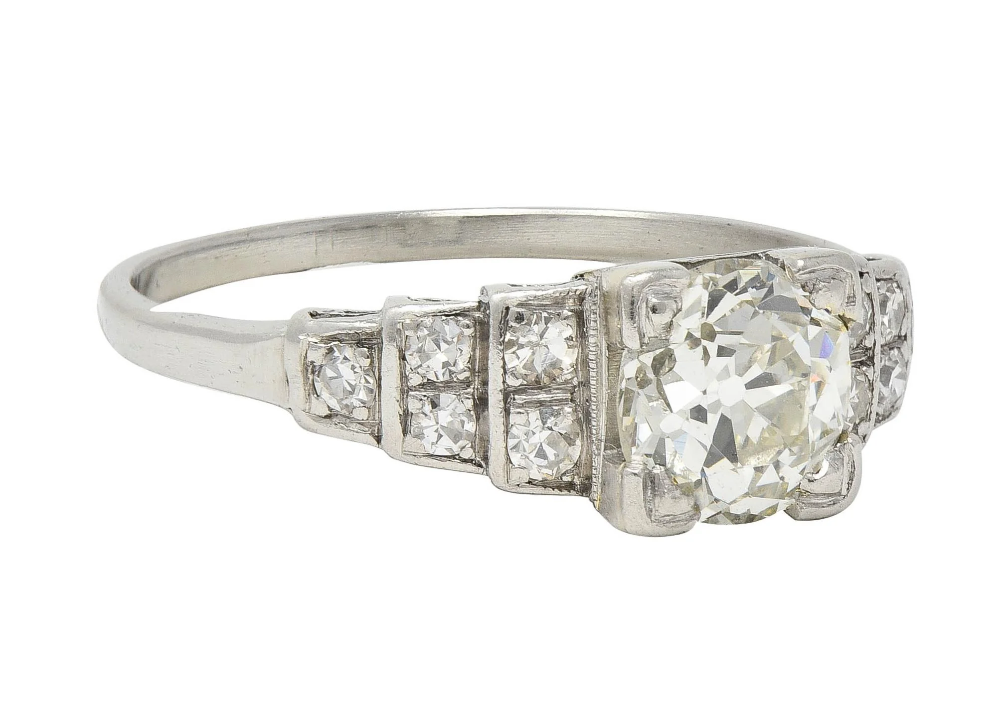 Art Deco 1.25 CTW Old European Diamond Platinum Vintage Stepped Engagement Ring - Image 2