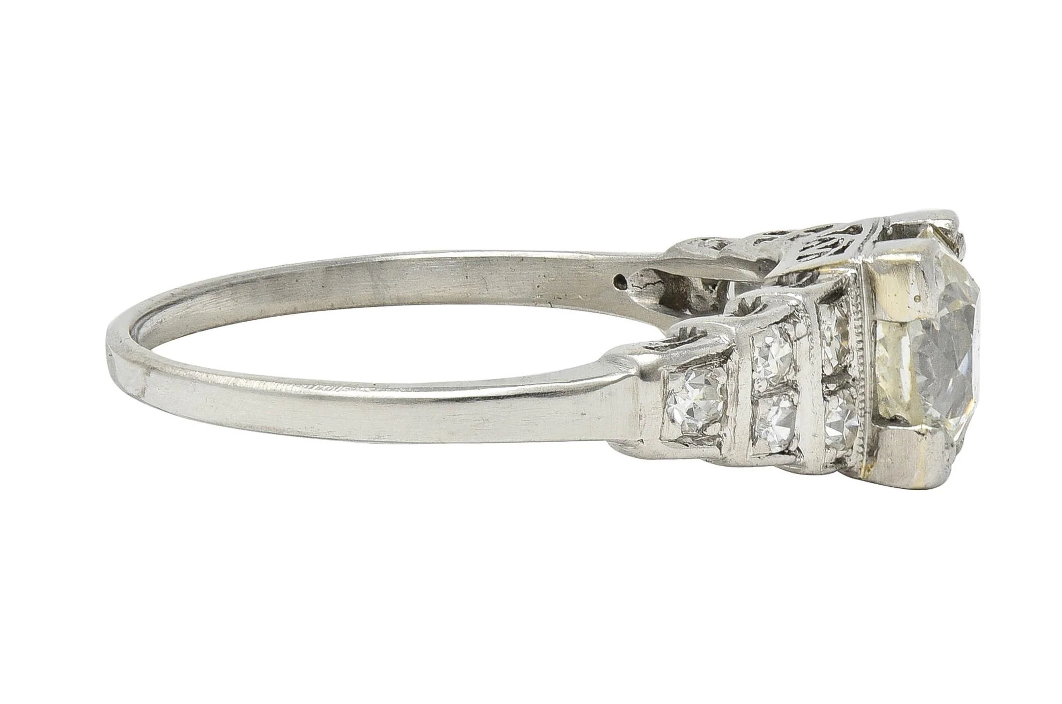 Art Deco 1.25 CTW Old European Diamond Platinum Vintage Stepped Engagement Ring - Image 3