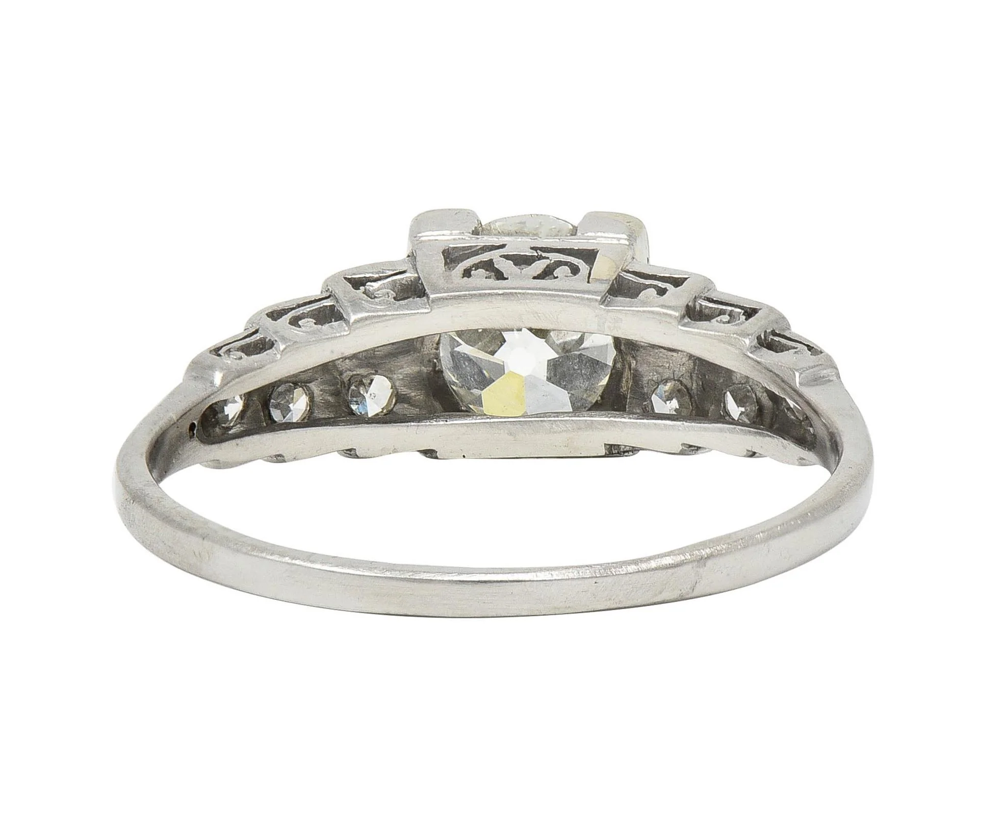Art Deco 1.25 CTW Old European Diamond Platinum Vintage Stepped Engagement Ring - Image 4