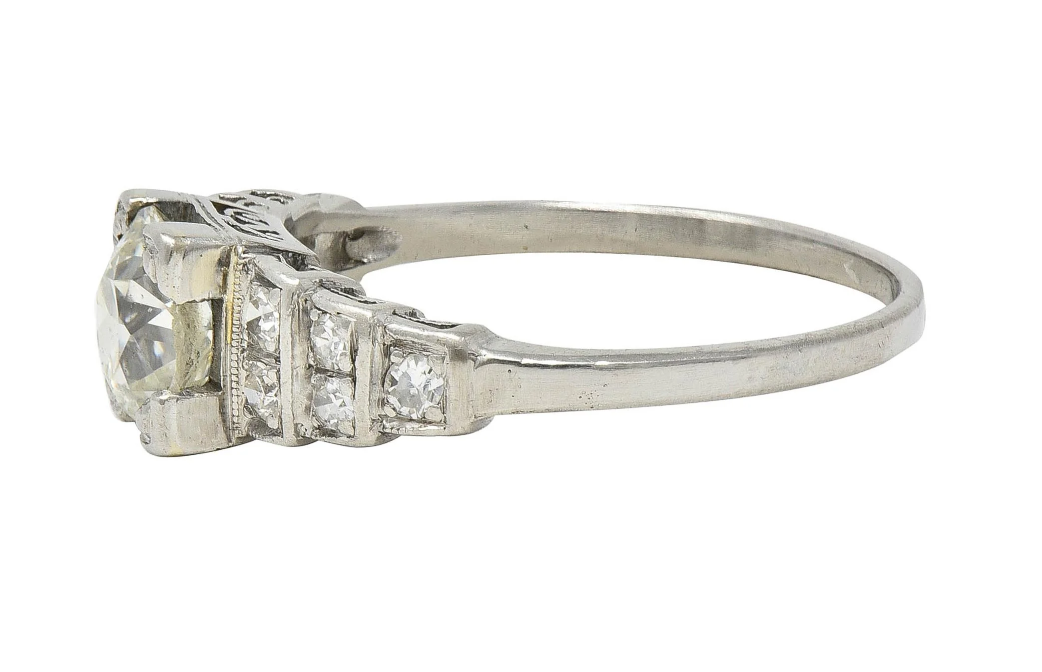 Art Deco 1.25 CTW Old European Diamond Platinum Vintage Stepped Engagement Ring - Image 5