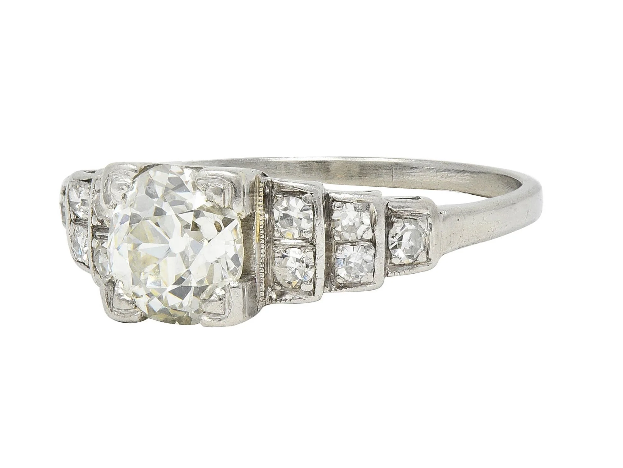 Art Deco 1.25 CTW Old European Diamond Platinum Vintage Stepped Engagement Ring - Image 6