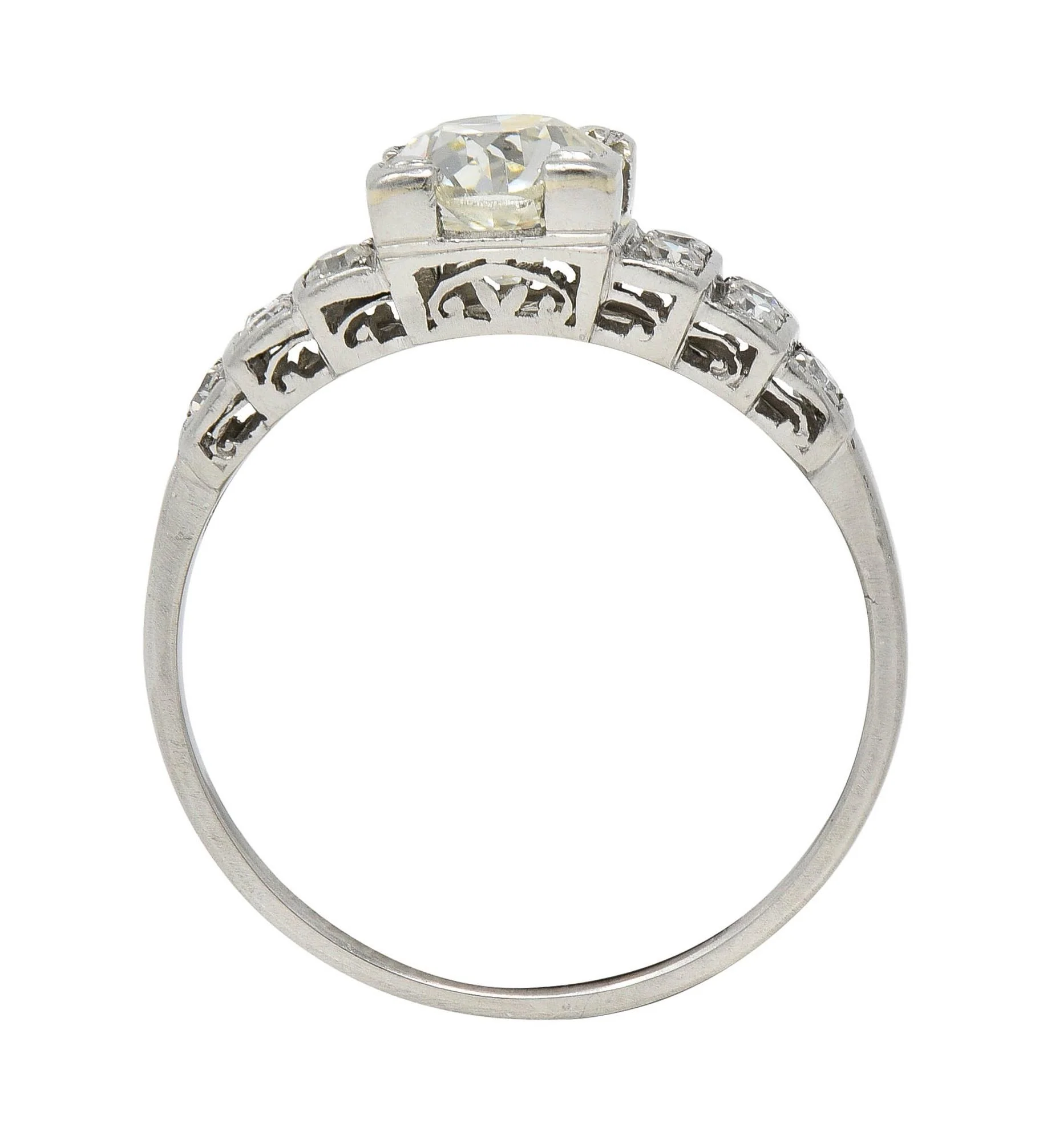 Art Deco 1.25 CTW Old European Diamond Platinum Vintage Stepped Engagement Ring - Image 7