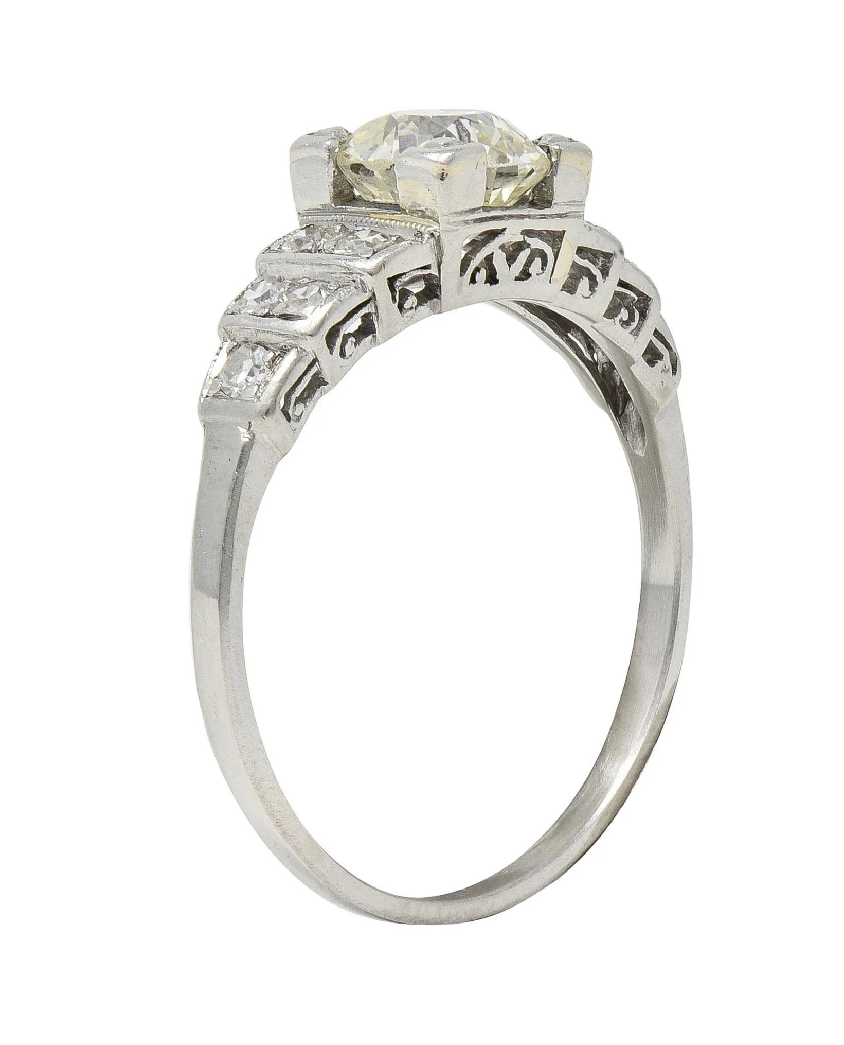 Art Deco 1.25 CTW Old European Diamond Platinum Vintage Stepped Engagement Ring - Image 8