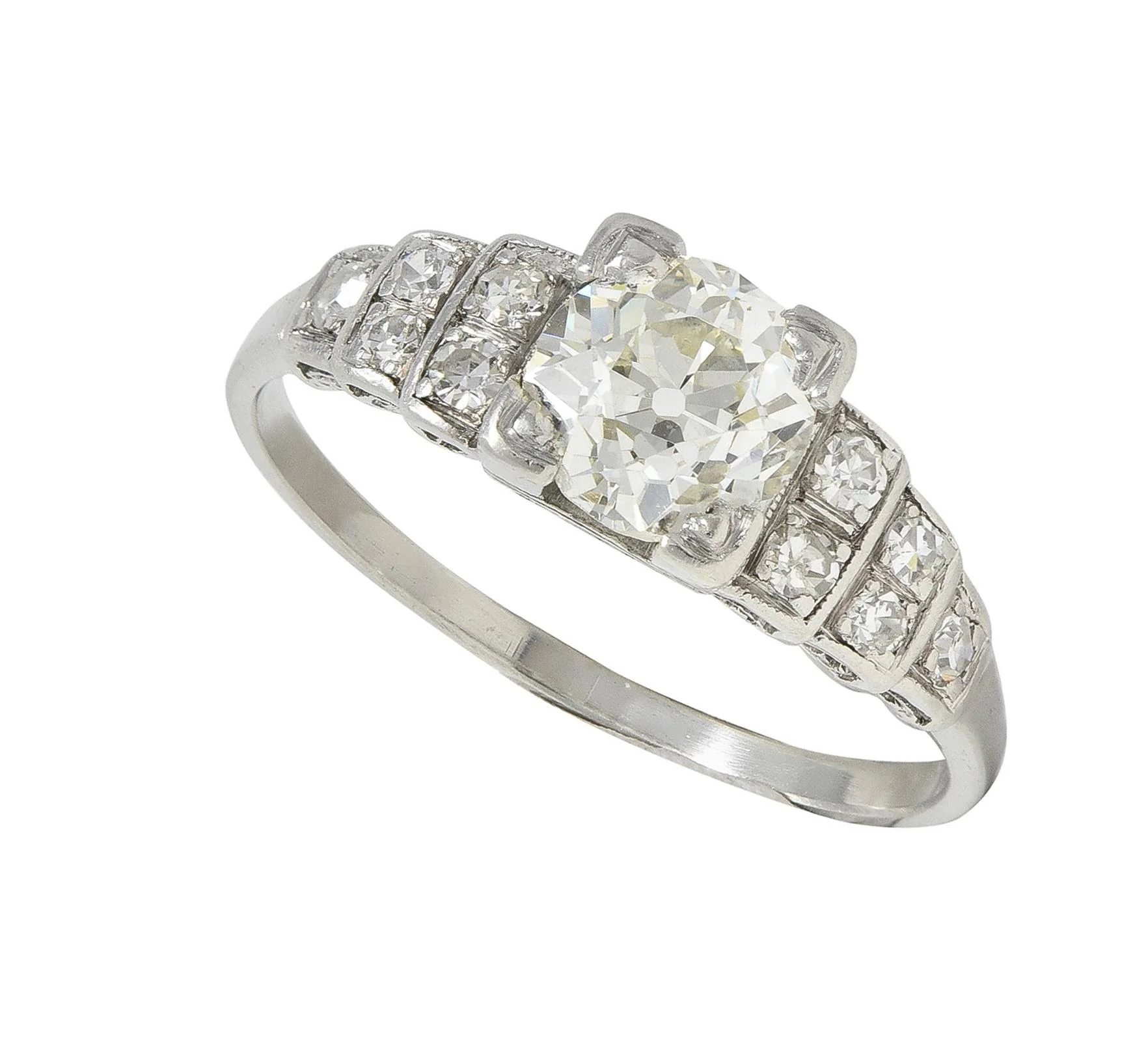 Art Deco 1.25 CTW Old European Diamond Platinum Vintage Stepped Engagement Ring - Image 9