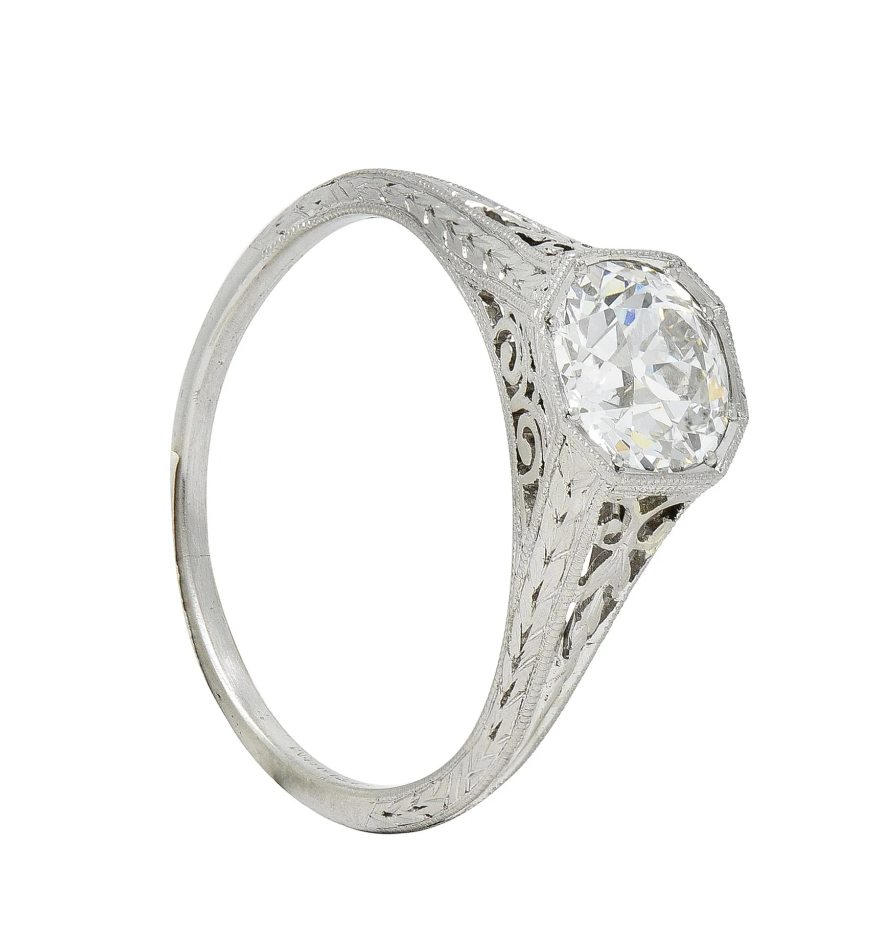 Art Deco 1.27 CT Old European Cut Diamond Platinum Octagonal Engagement Ring GIA - Image 12
