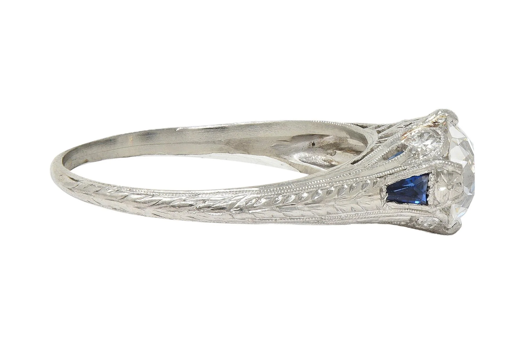 Art Deco 1.27 CTW Old European Cut Diamond Platinum Fleur-De-Lis Antique Engagement Ring GIA - Image 4