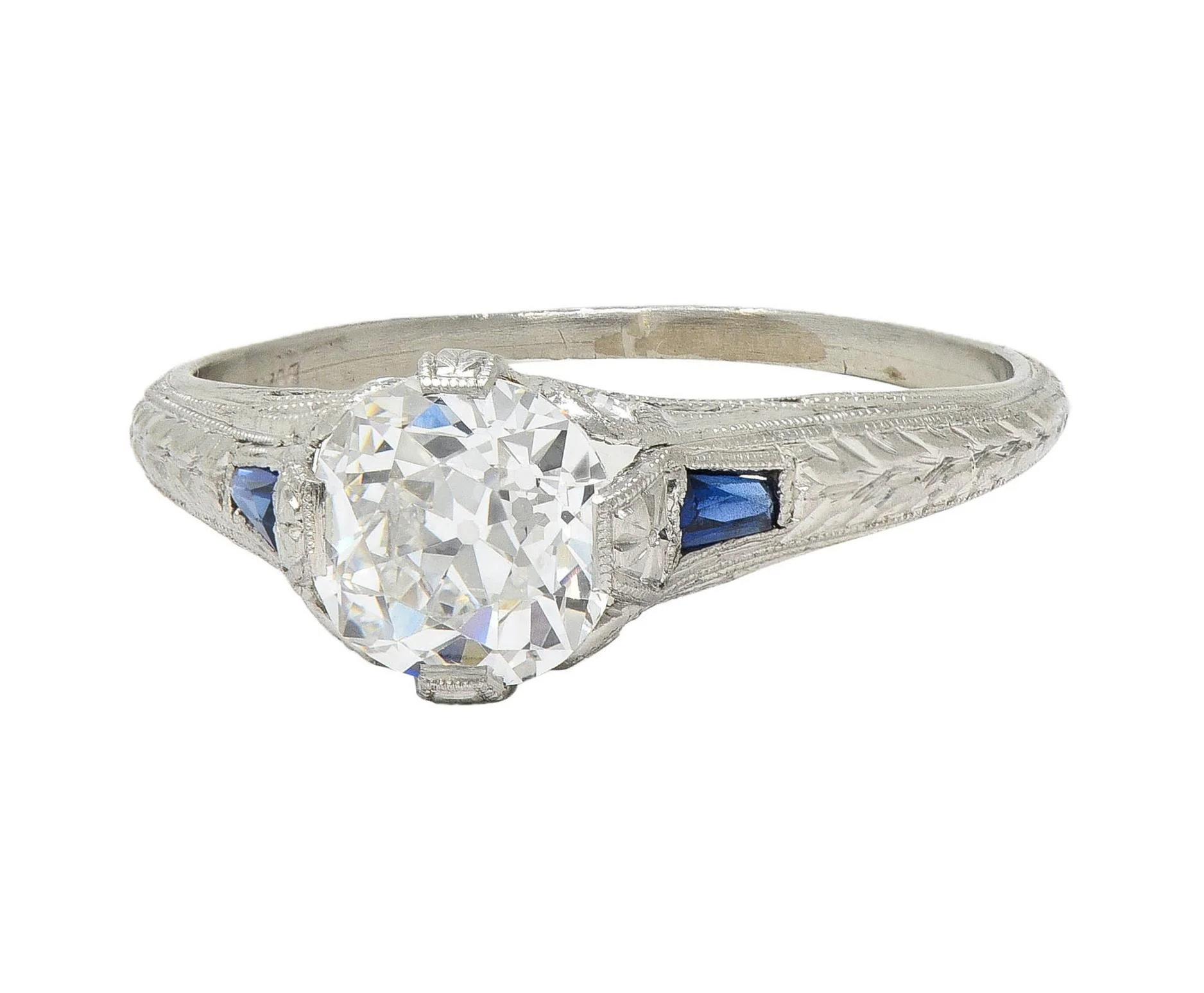 Art Deco 1.27 CTW Old European Cut Diamond Platinum Fleur-De-Lis Antique Engagement Ring GIA - Image 7